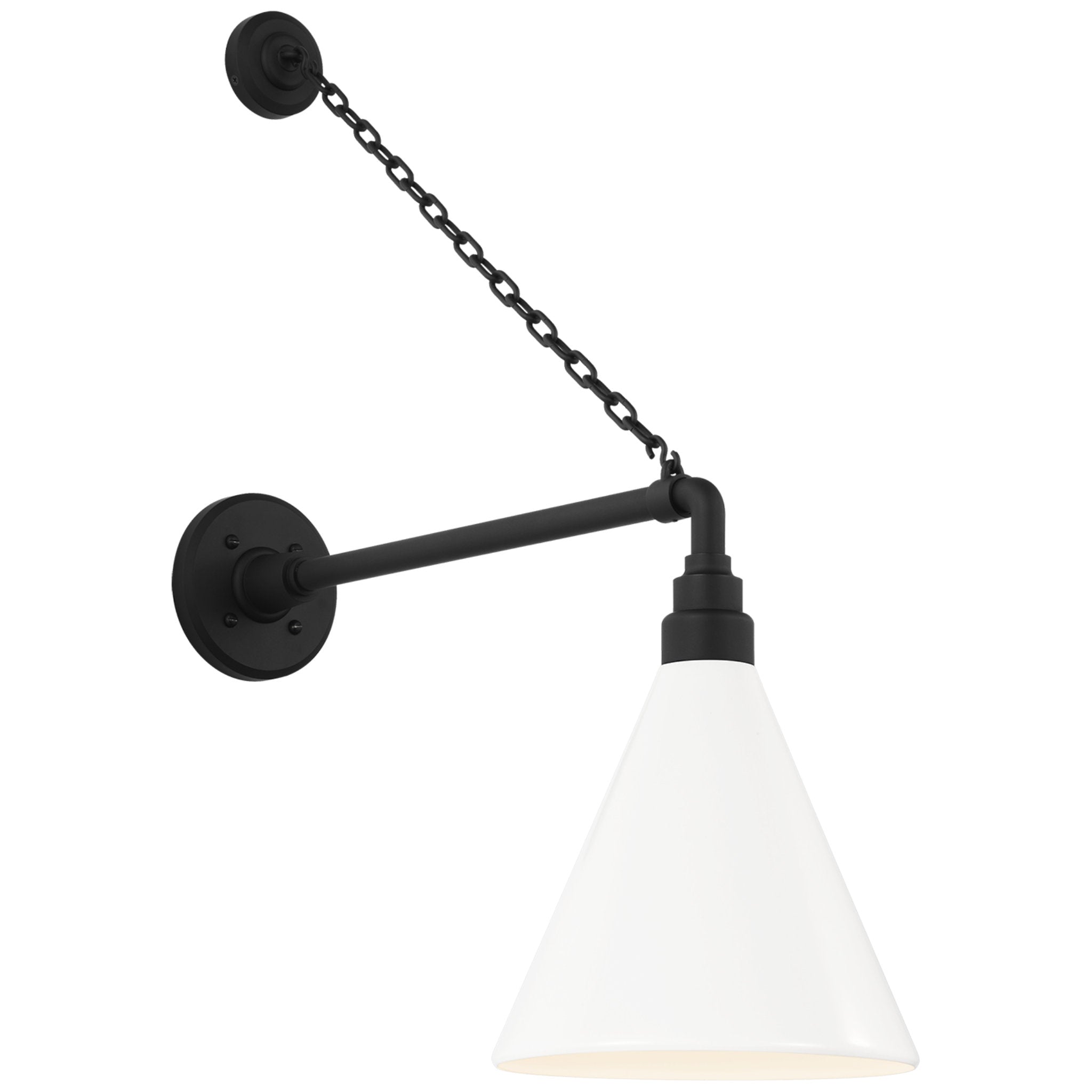Thomas O'Brien Academy 17.5" Anchored Mack Barn Light in Matte Black with 9" White Conical Savannah Shade Outdoor Lighting W9" x H27.5"