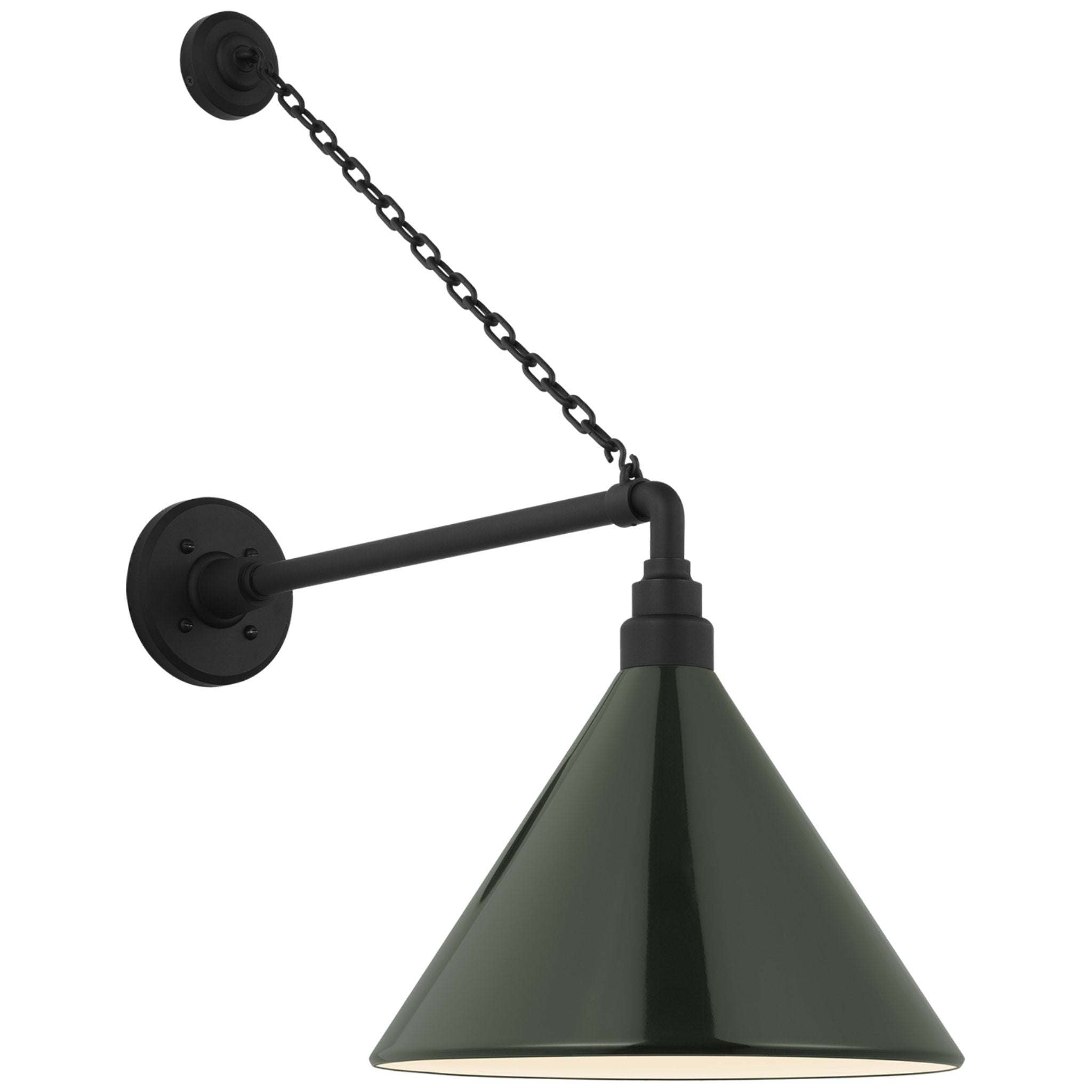 Thomas O'Brien Academy 17.5" Anchored Mack Barn Light in Matte Black with 12.5" Green Conical Savannah Shade Outdoor Lighting W12.5" x H27.5"