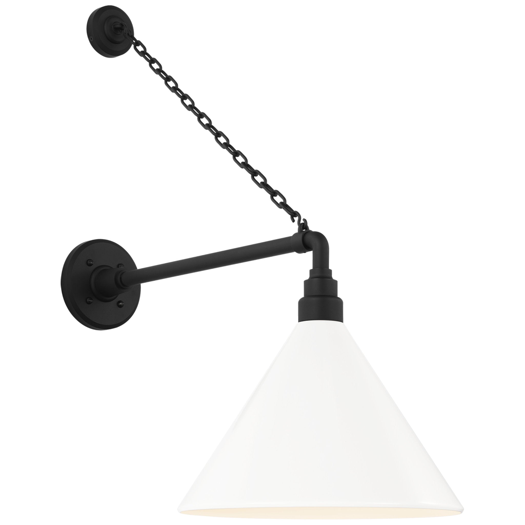 Thomas O'Brien Academy 17.5" Anchored Mack Barn Light in Matte Black with 12.5" White Conical Savannah Shade Outdoor Lighting W12.5" x H27.5"