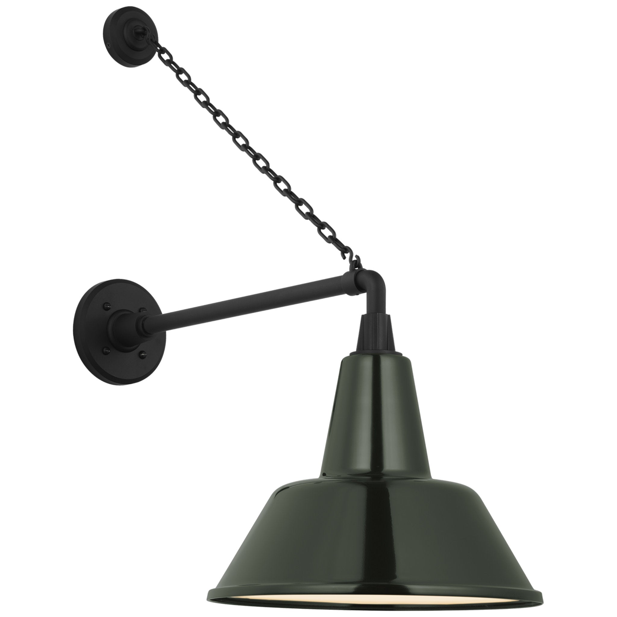 Thomas O'Brien Academy 17.5" Anchored Mack Barn Light in Matte Black with 12.5" Green Bowers Shade Outdoor Lighting W12.5" x H27.5"