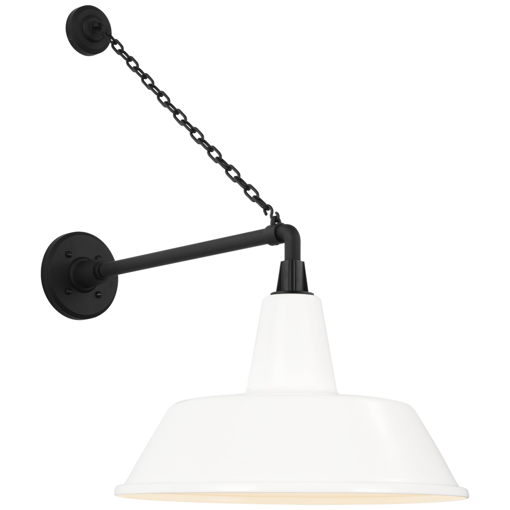 Thomas O'Brien Academy 17.5" Anchored Mack Barn Light in Matte Black with 16" White Bowers Shade Outdoor Lighting W16" x H27.5"