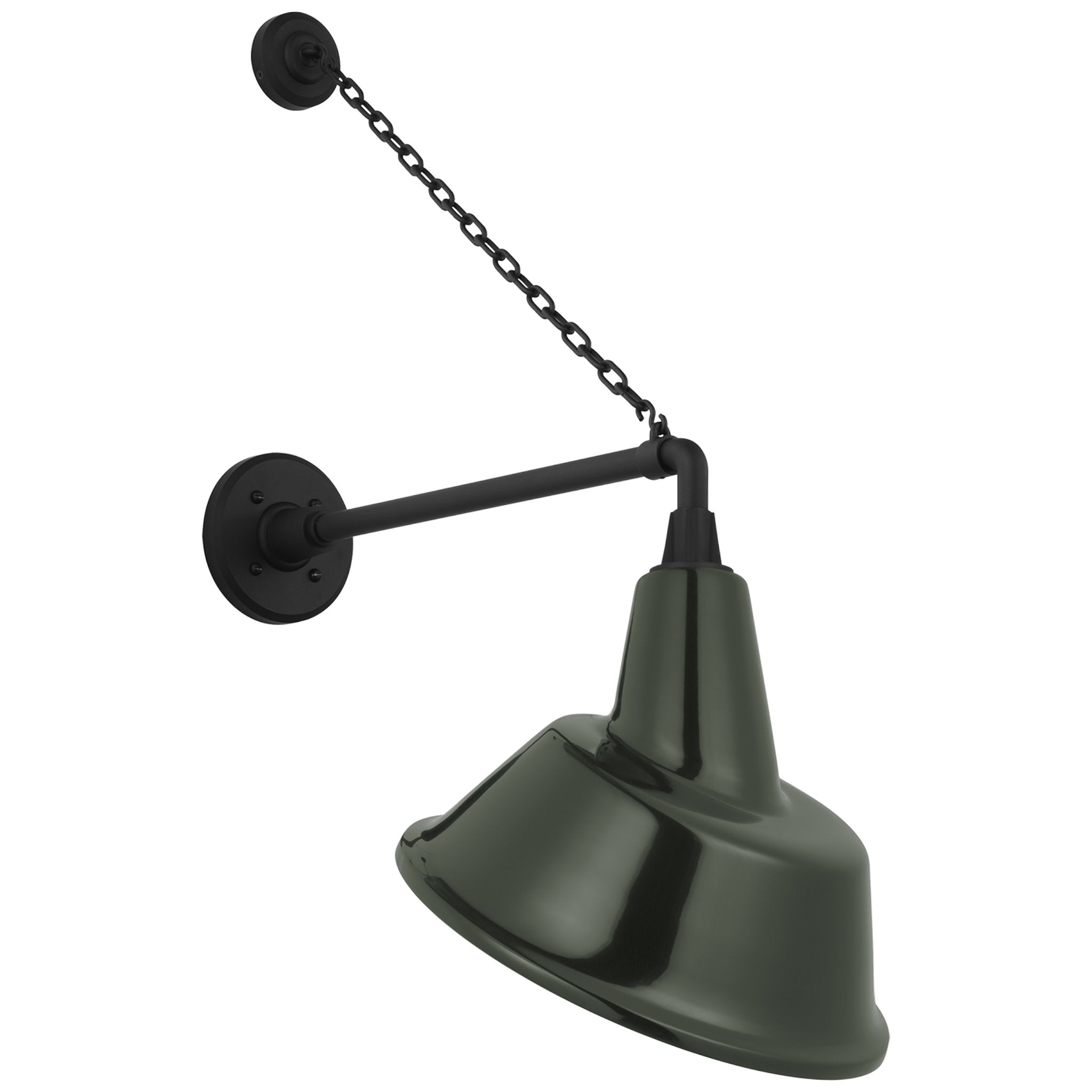 Thomas O'Brien Academy 17.5" Anchored Mack Barn Light in Matte Black with 12.5" Green Tilted Bowers Shade Outdoor Lighting W12.5" x H30.5"