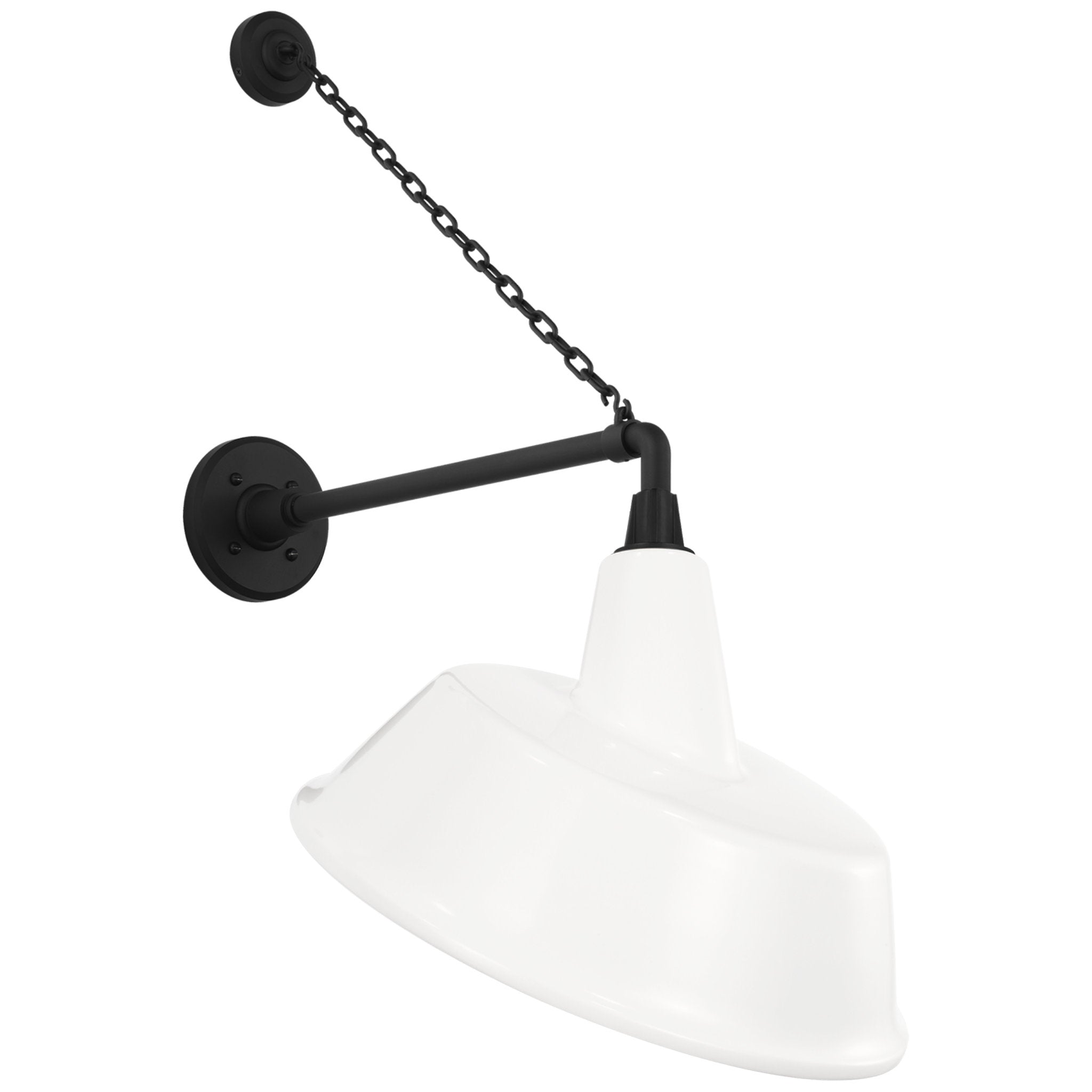 Thomas O'Brien Academy 17.5" Anchored Mack Barn Light in Matte Black with 16" White Tilted Bowers Shade Outdoor Lighting W16" x H31.5"