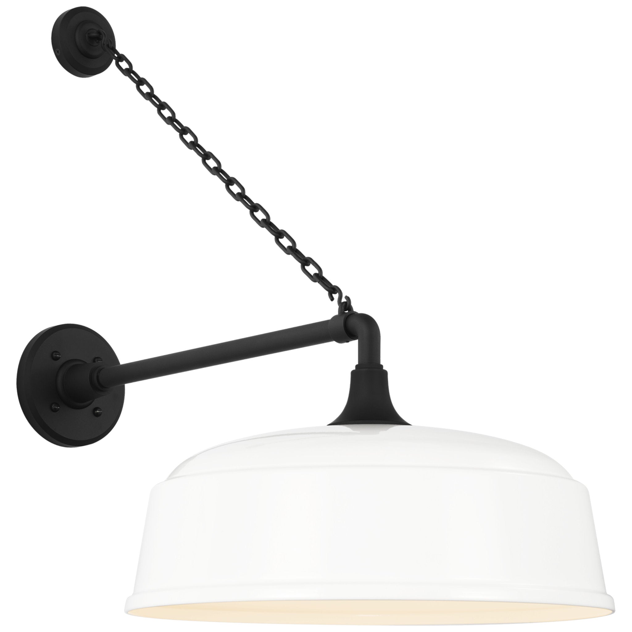 Thomas O'Brien Academy 17.5" Anchored Mack Barn Light in Matte Black with 16" White Rockhouse Shade Outdoor Lighting W16" x H25"