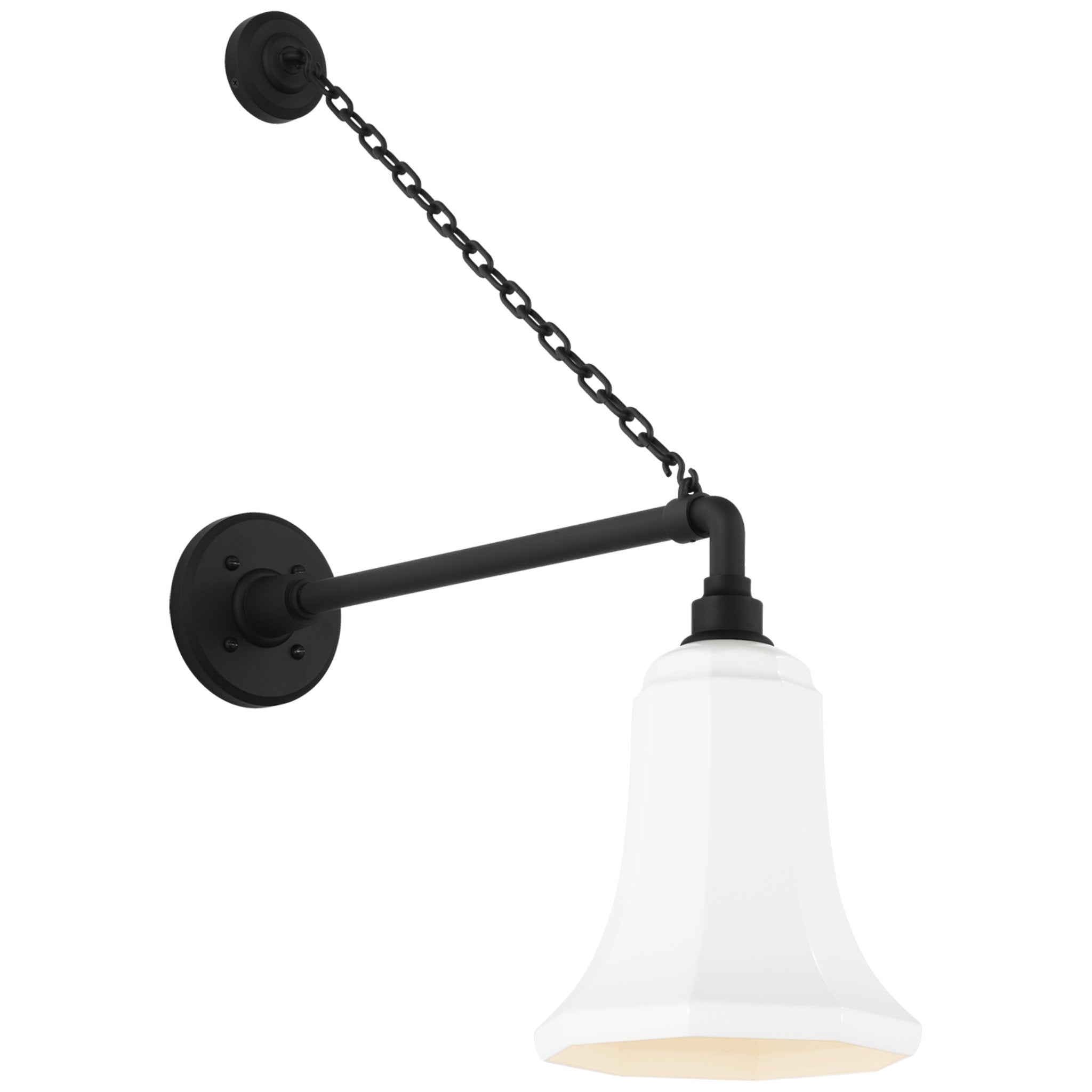 Thomas O'Brien Academy 17.5" Anchored Mack Barn Light in Matte Black with 7.5" White Savannah Shade Outdoor Lighting W7.5" x H26.75"