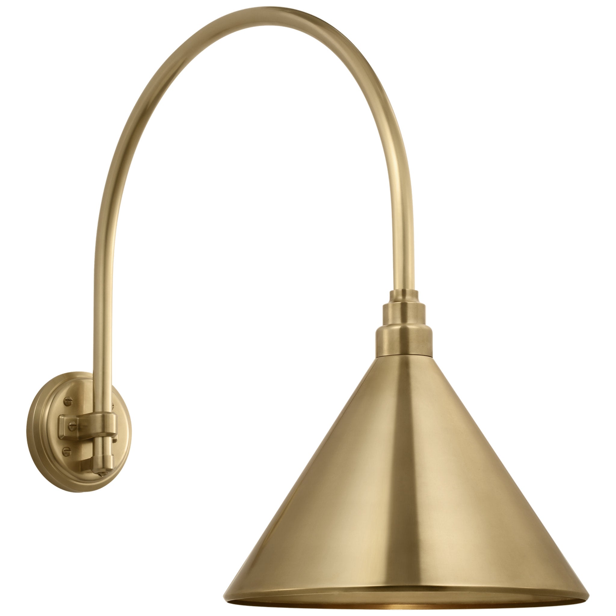 Thomas O'Brien Academy 19.5" Arched Mack Barn Light in Hand-Rubbed Antique Brass with 12.5" Conical Savannah Shade Outdoor Lighting W12.5" x H22.25"