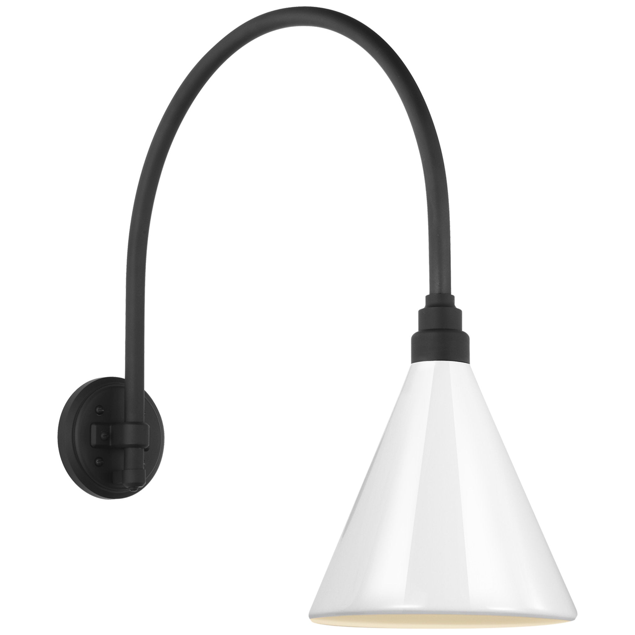 Thomas O'Brien Academy 19.5" Arched Mack Barn Light in Matte Black with 9" White Conical Savannah Shade Outdoor Lighting W9" x H22.25"