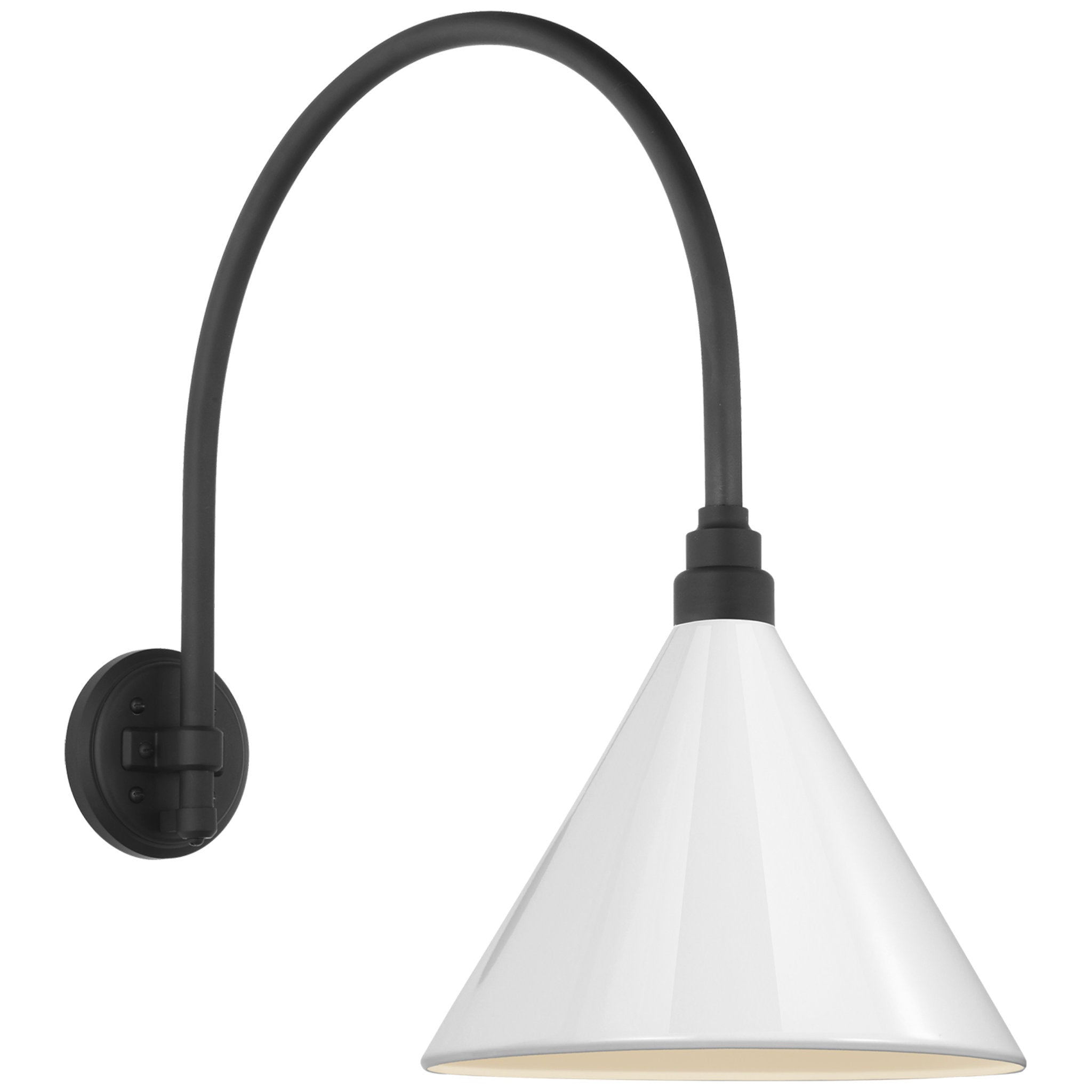 Thomas O'Brien Academy 19.5" Arched Mack Barn Light in Matte Black with 12.5" White Conical Savannah Shade Outdoor Lighting W12.5" x H22.25"