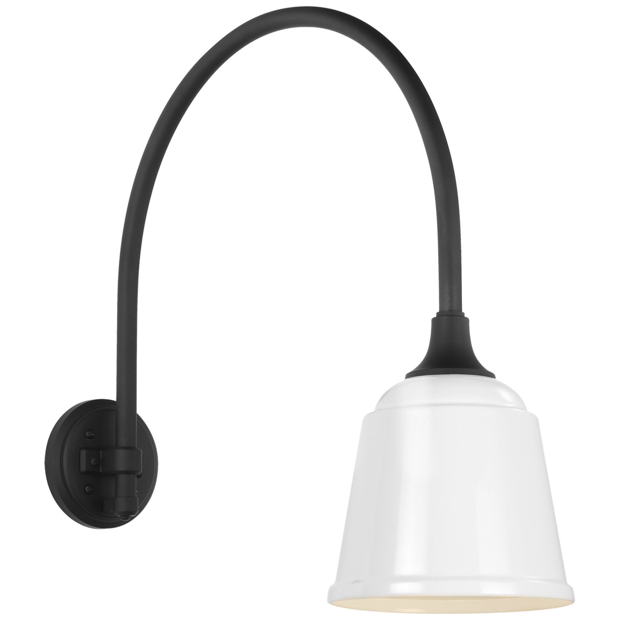 Thomas O'Brien Academy 19.5" Arched Mack Barn Light in Matte Black with 8" White Rockhouse Shade Outdoor Lighting W8" x H21"