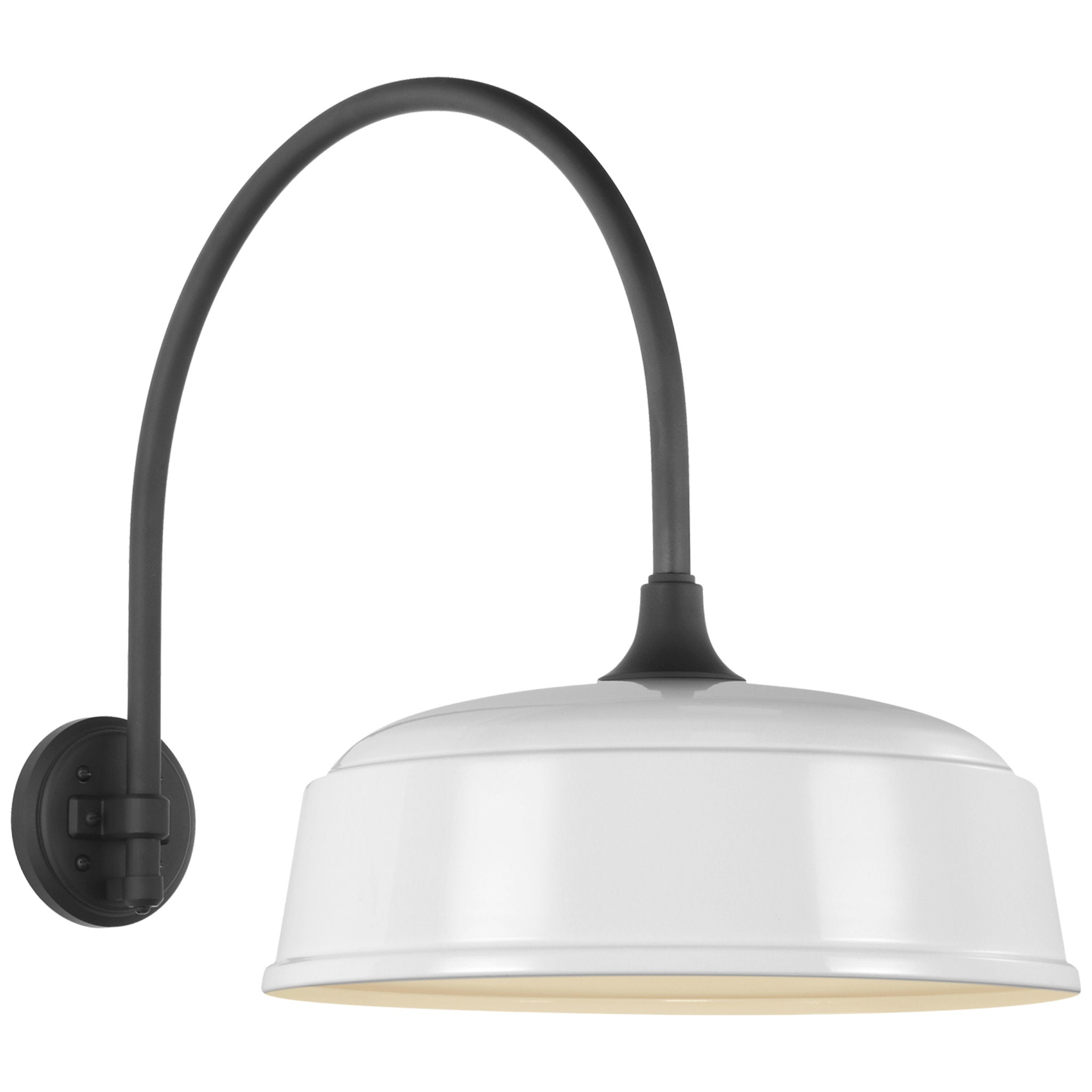 Thomas O'Brien Academy 19.5" Arched Mack Barn Light in Matte Black with 16" White Rockhouse Shade Outdoor Lighting W16" x H19.5"