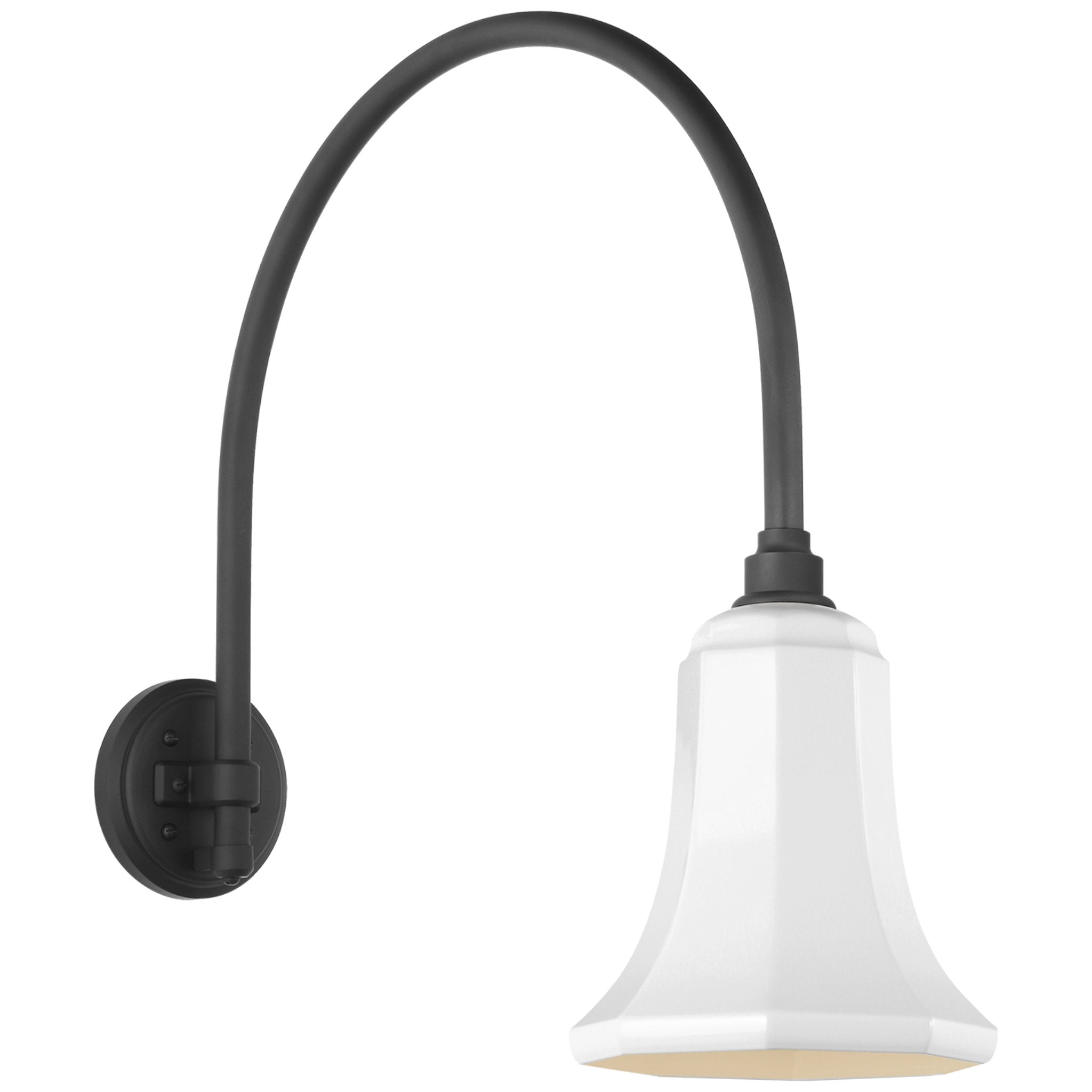 Thomas O'Brien Academy 19.5" Arched Mack Barn Light in Matte Black with 7.5" White Savannah Shade Outdoor Lighting W7.5" x H21.5"