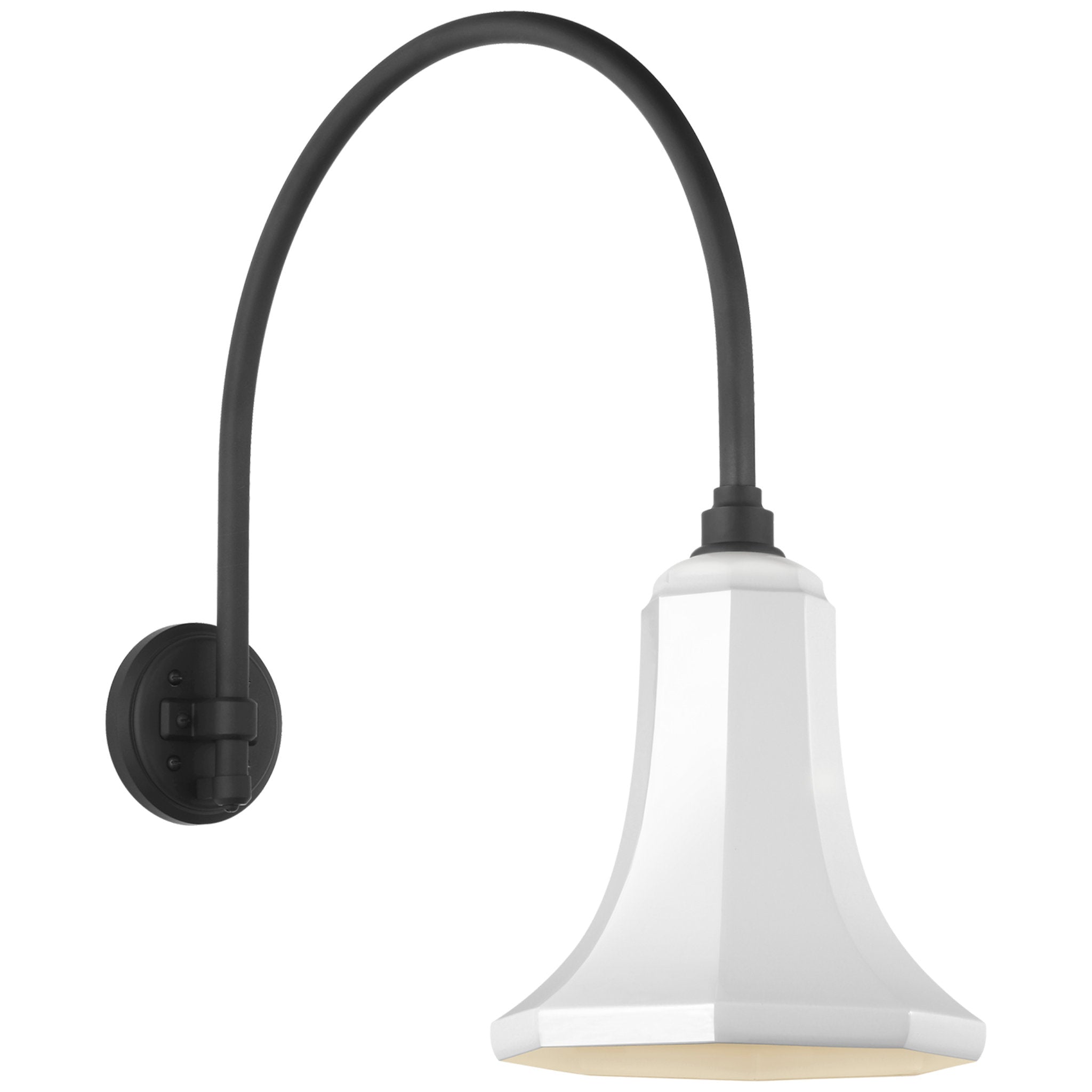 Thomas O'Brien Academy 19.5" Arched Mack Barn Light in Matte Black with 9.25" White Savannah Shade Outdoor Lighting W9.25" x H23.25"