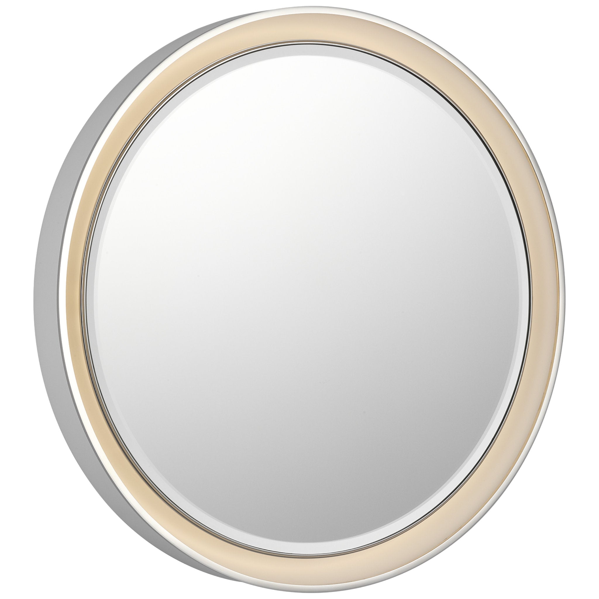 Thomas O'Brien Tricia 24" Illuminated Round Mirror in Matte White and Polished Nickel Wall Light W24" x H24"