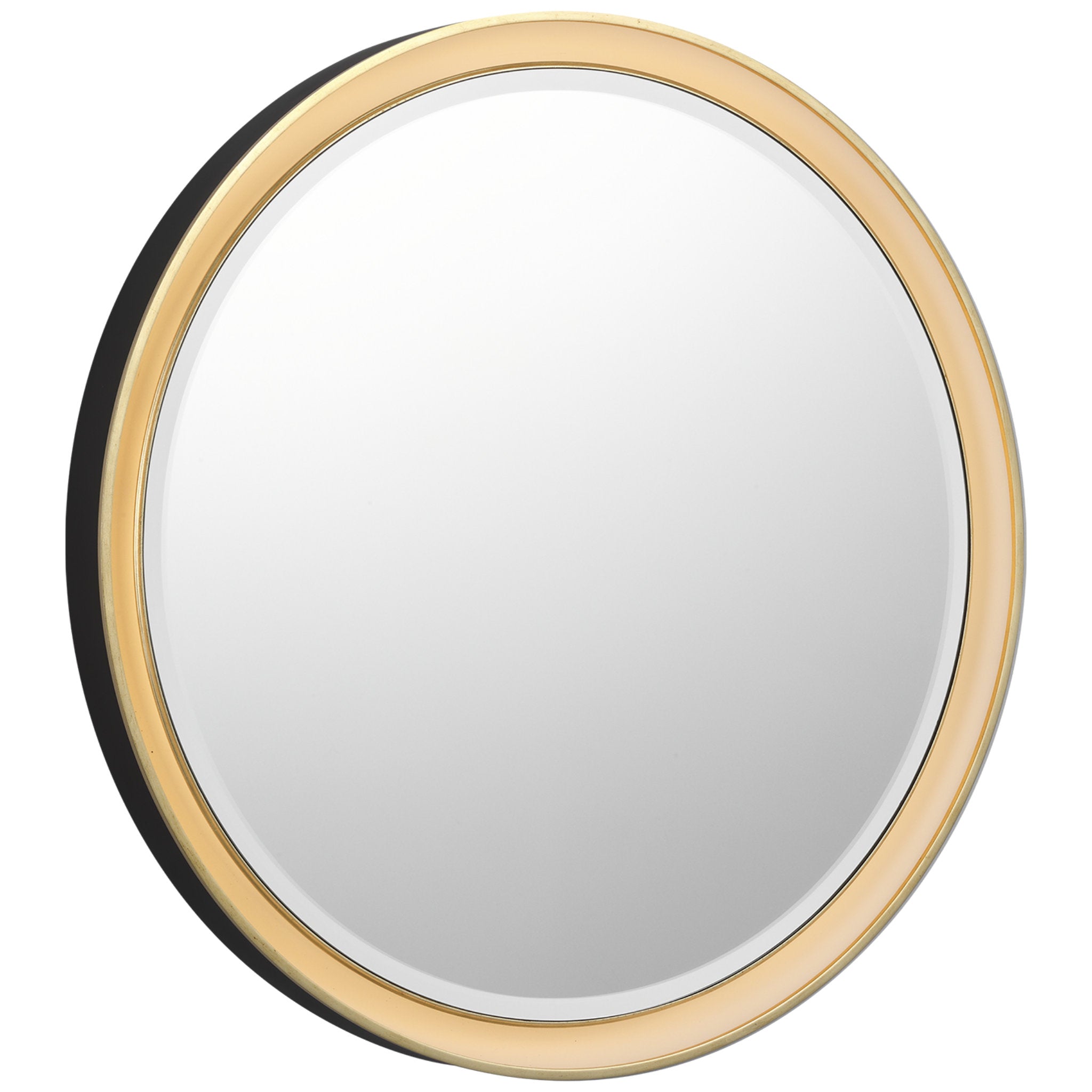Thomas O'Brien Tricia 30" Illuminated Round Mirror in Modern Iron and Gild Wall Light W30" x H30"