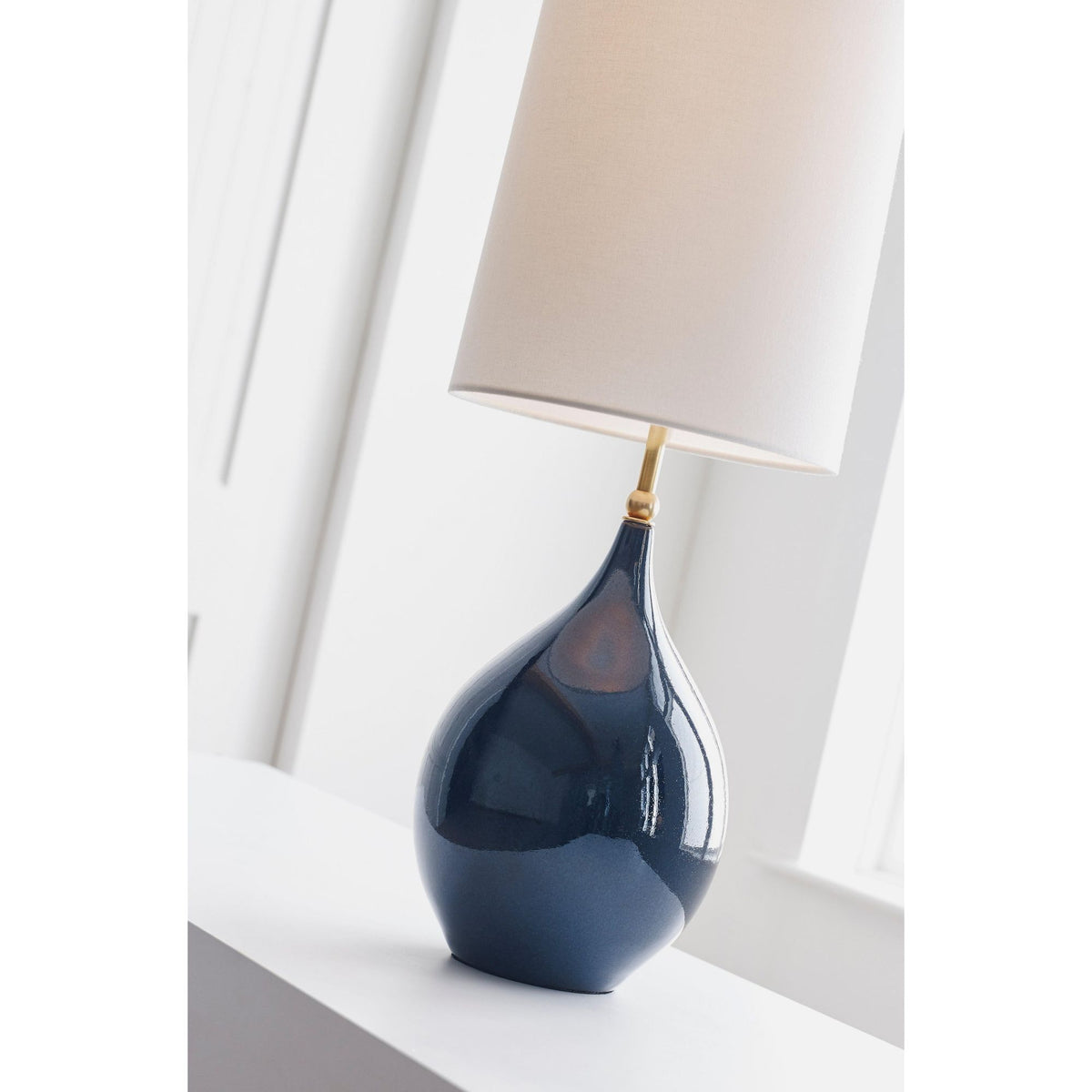 Thomas O'Brien Loren Large Table Lamp in Mixed Blue Brown with Linen Shade W10.25" x H31.25"