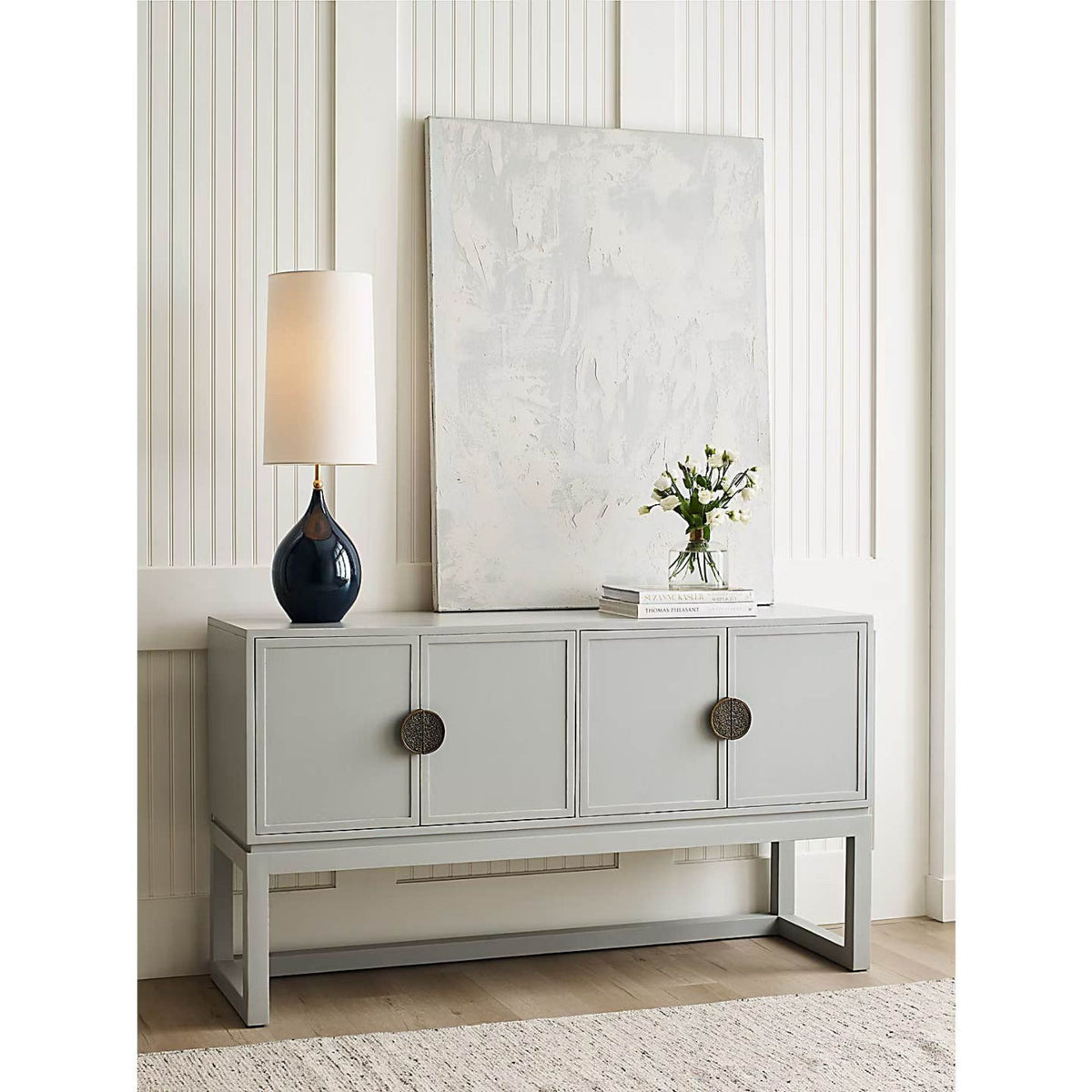 Thomas O'Brien Loren Large Table Lamp in Mixed Blue Brown with Linen Shade W10.25" x H31.25"