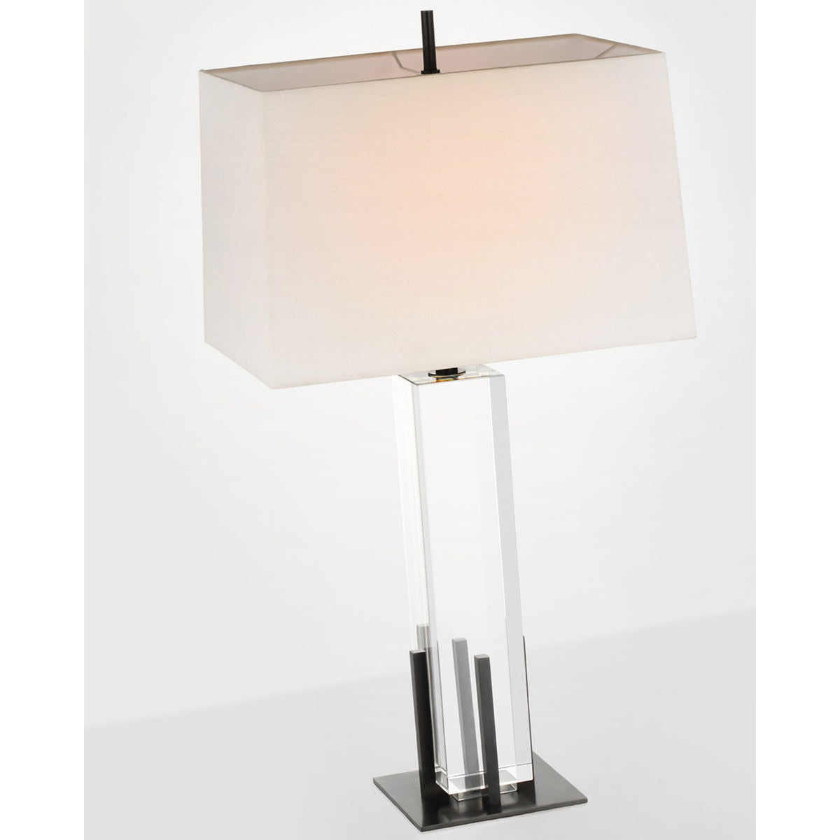 Thomas O'Brien Gironde Large Table Lamp in Crystal and Bronze with Linen Shade W17" x H31.25"