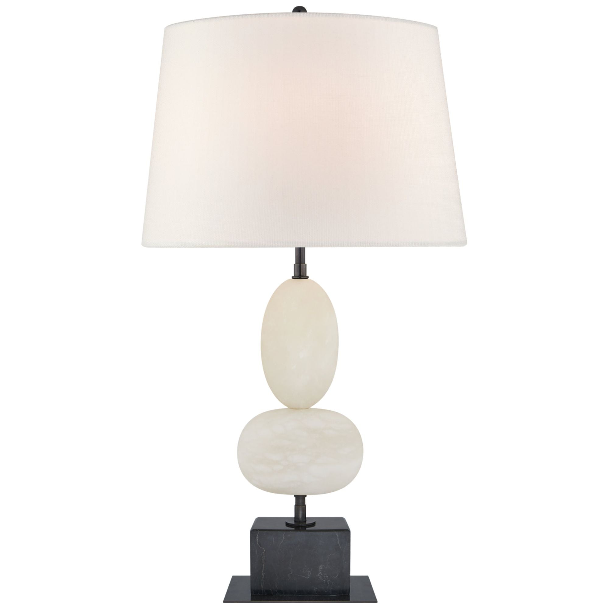 Thomas O'Brien Dani Medium Cordless Table Lamp in Alabaster and Black Marble with Linen Shade W15.75" x H28"