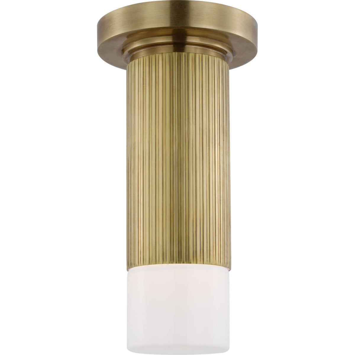 Thomas O'Brien Ace Mini Monopoint Flush Mount in Hand-Rubbed Antique Brass with White Glass W3.25" x H10.75"