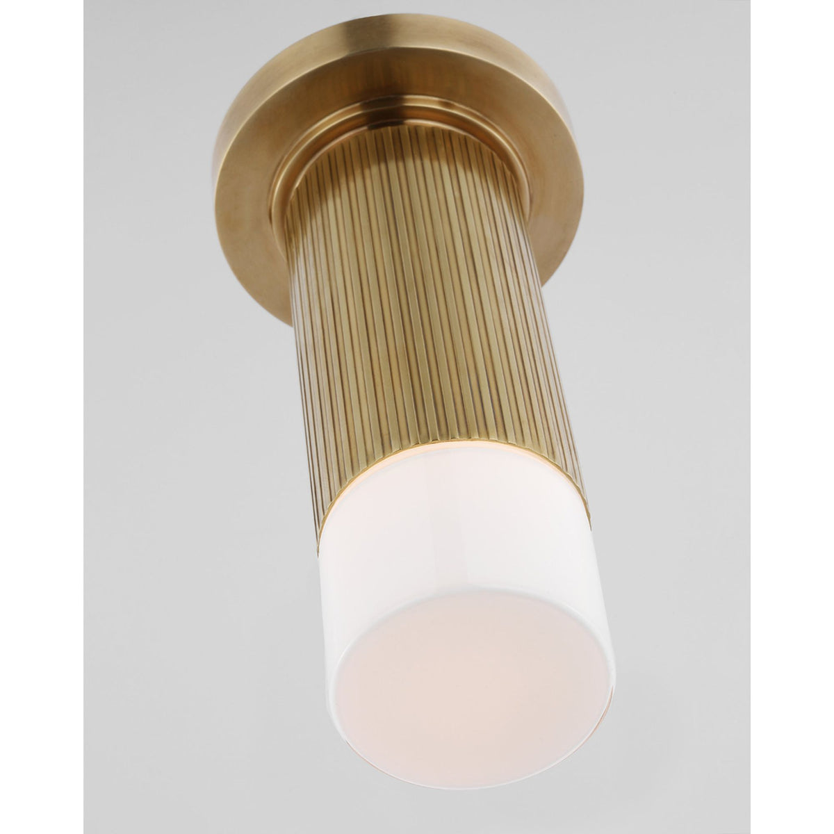 Thomas O'Brien Ace Mini Monopoint Flush Mount in Hand-Rubbed Antique Brass with White Glass W3.25" x H10.75"
