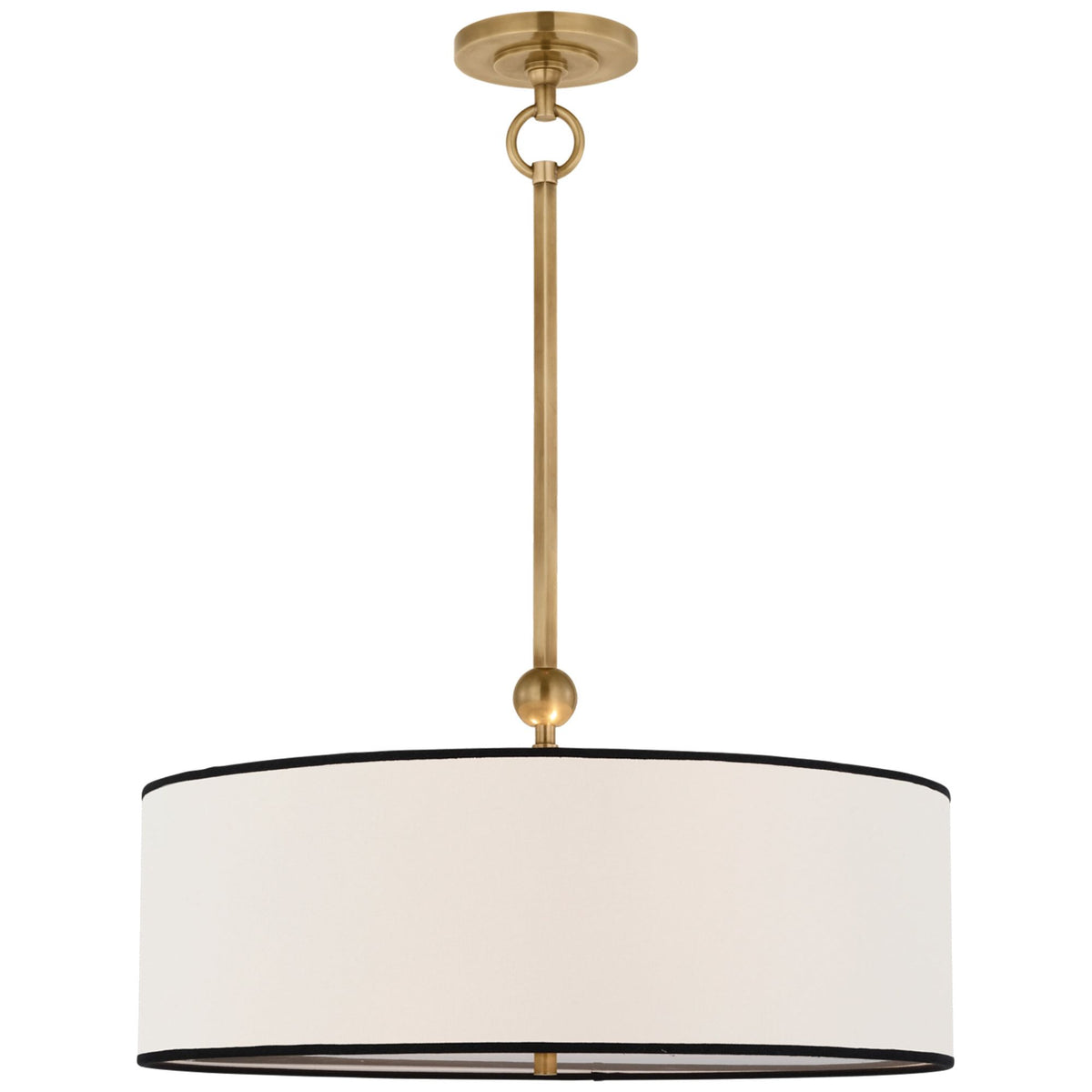 Thomas O'Brien Reed Hanging Shade in Hand-Rubbed Antique Brass with Linen Shade with Black Trim W22"
