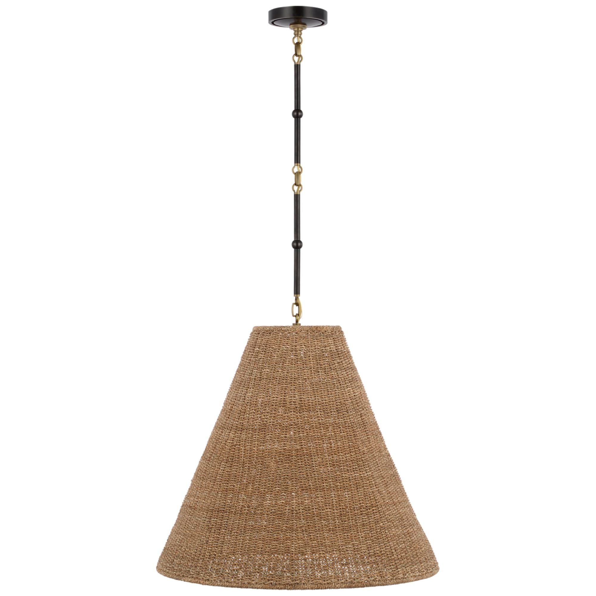 Thomas O'Brien Goodman Large Hanging Lamp in Bronze and Hand-Rubbed Antique Brass with Toast Shade Ceiling Light W24"