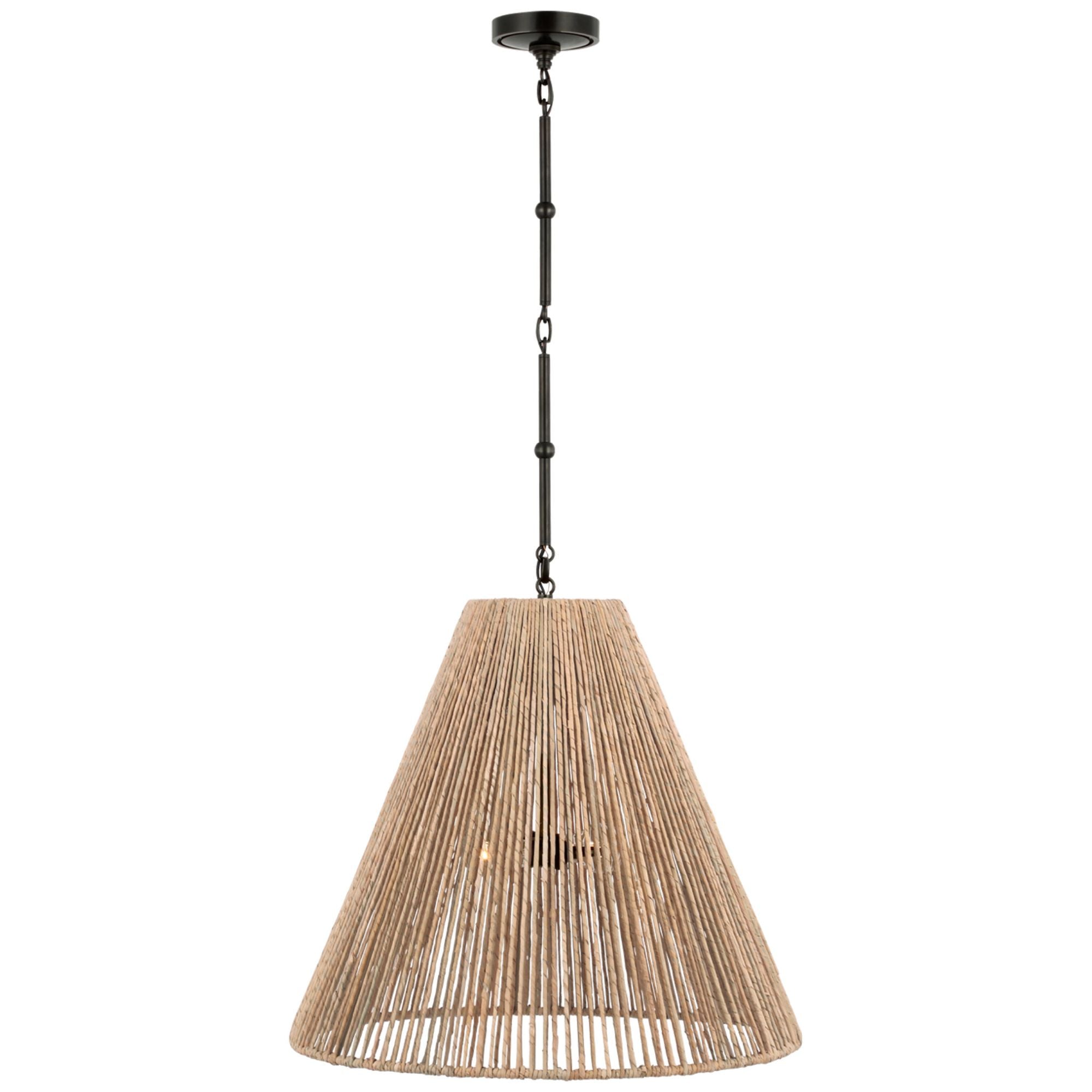 Thomas O'Brien Goodman Large Hanging Lamp in Bronze with Natural Abaca Shade Ceiling Light W24"