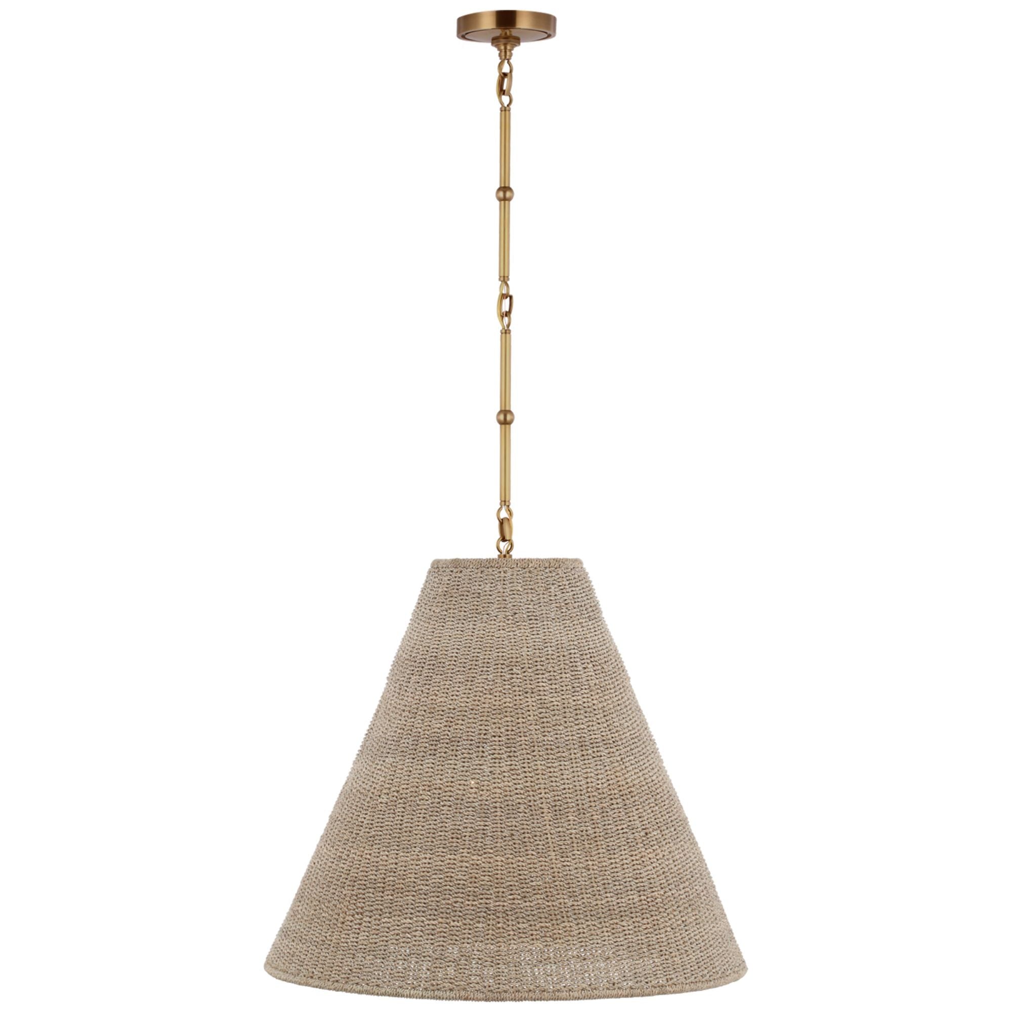 Thomas O'Brien Goodman Large Hanging Lamp in Hand-Rubbed Antique Brass with Ash Shade Ceiling Light W24"