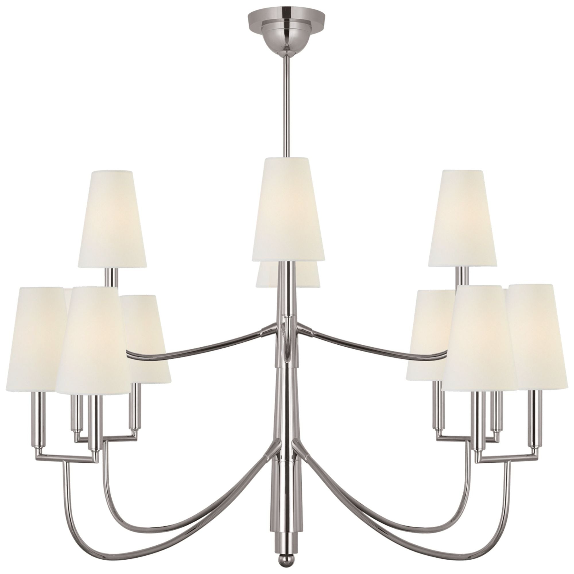 Thomas O'Brien Farlane Large Chandelier in Polished Nickel with Linen Shades Ceiling Light W48.5"