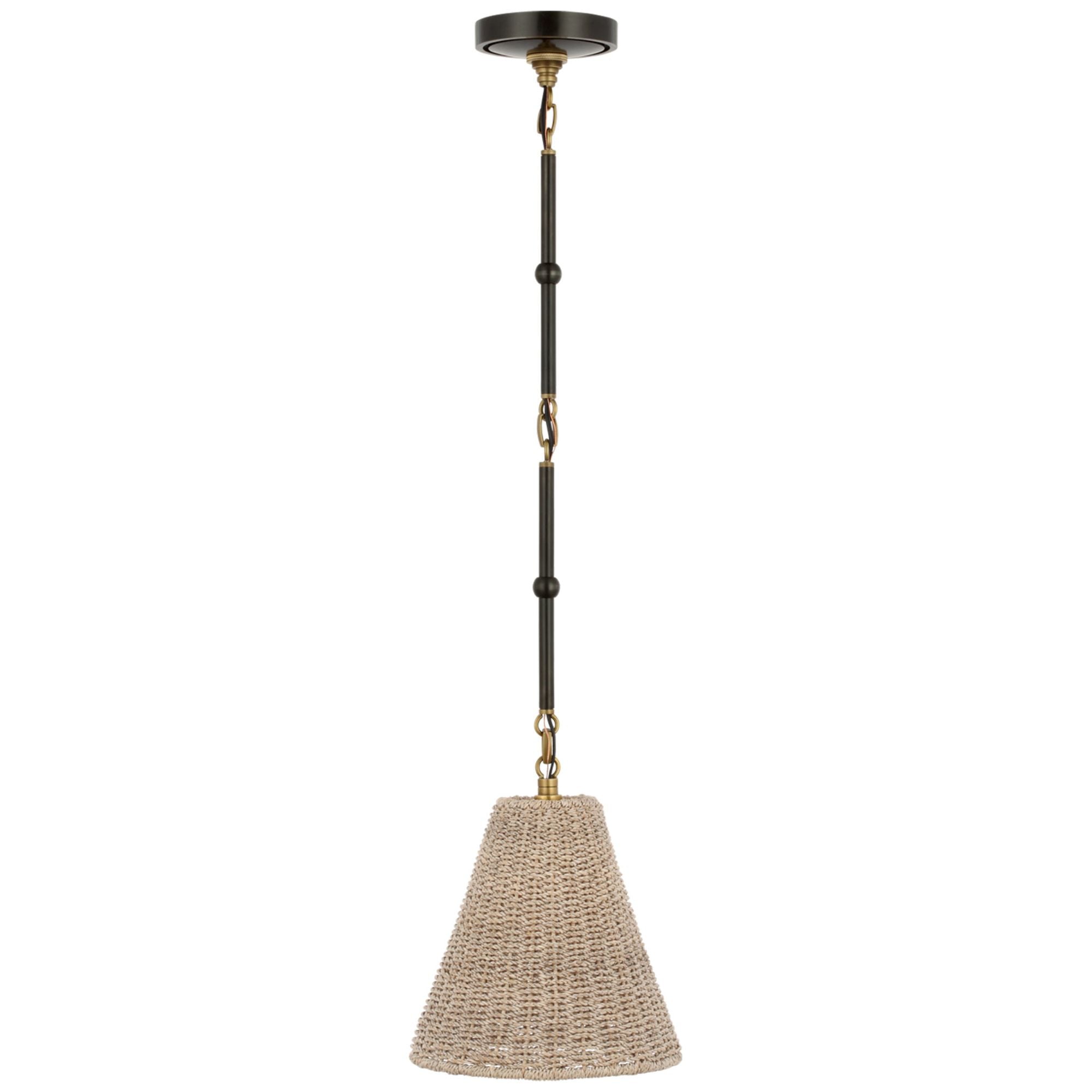 Thomas O'Brien Goodman Petite Hanging Shade in Bronze and Hand-Rubbed Antique Brass with Ash Shade Ceiling Light W9.5"