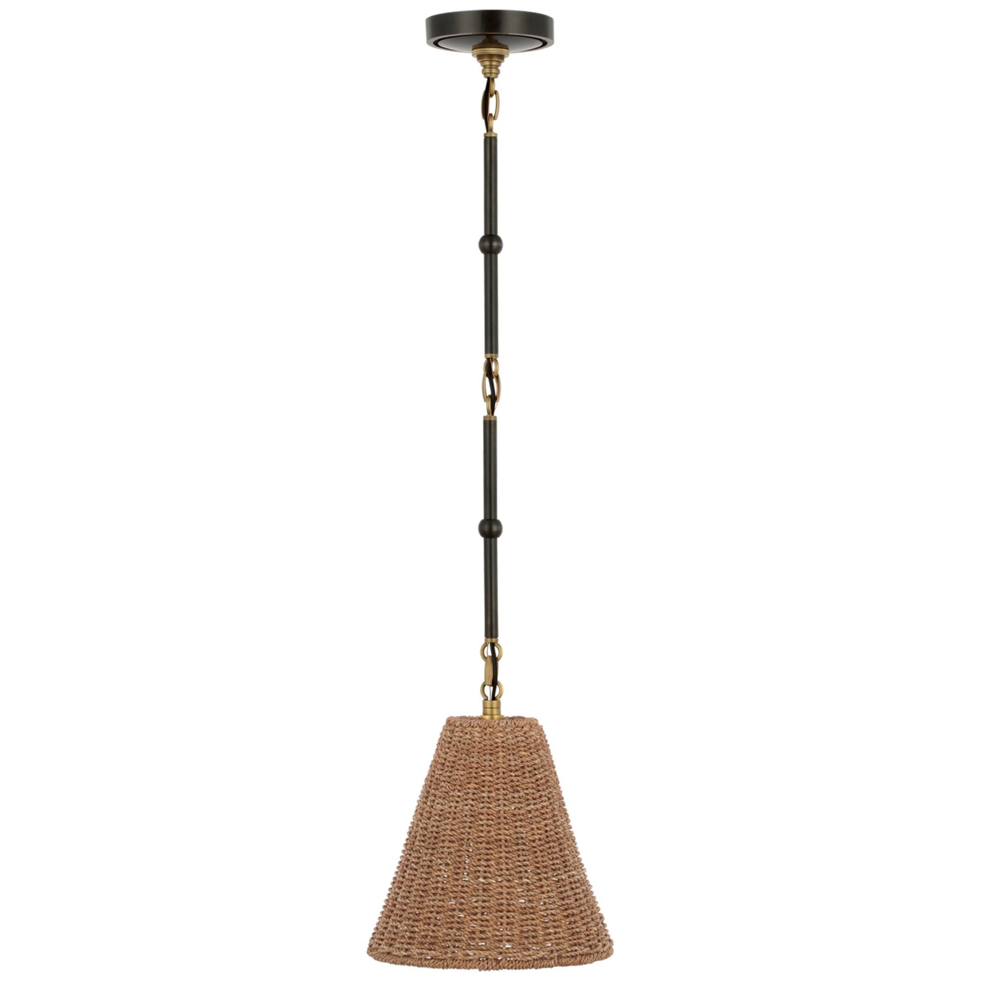 Thomas O'Brien Goodman Petite Hanging Shade in Bronze and Hand-Rubbed Antique Brass with Toast Shade Ceiling Light W9.5"