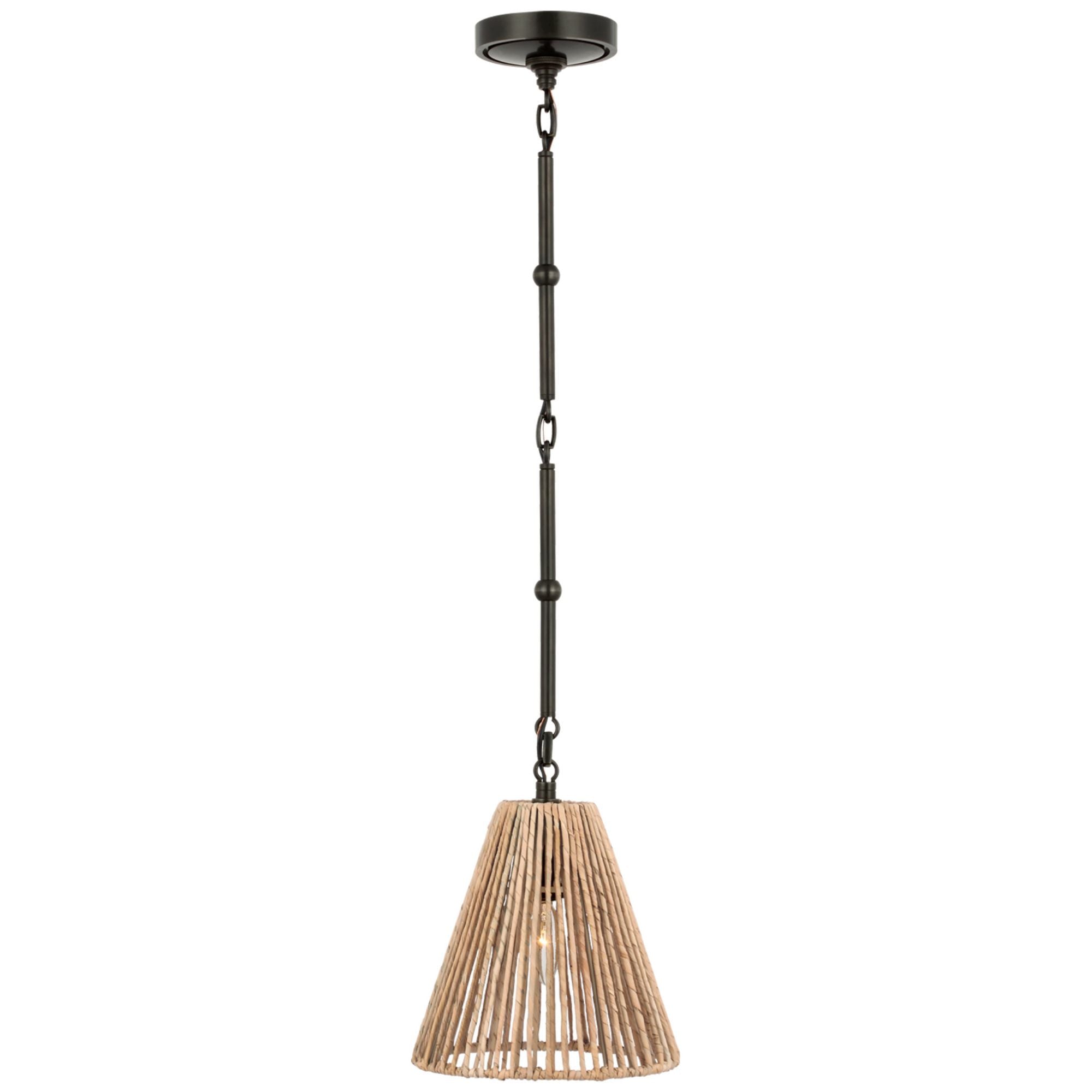 Thomas O'Brien Goodman Petite Hanging Shade in Bronze with Natural Abaca Shade Ceiling Light W9.5"