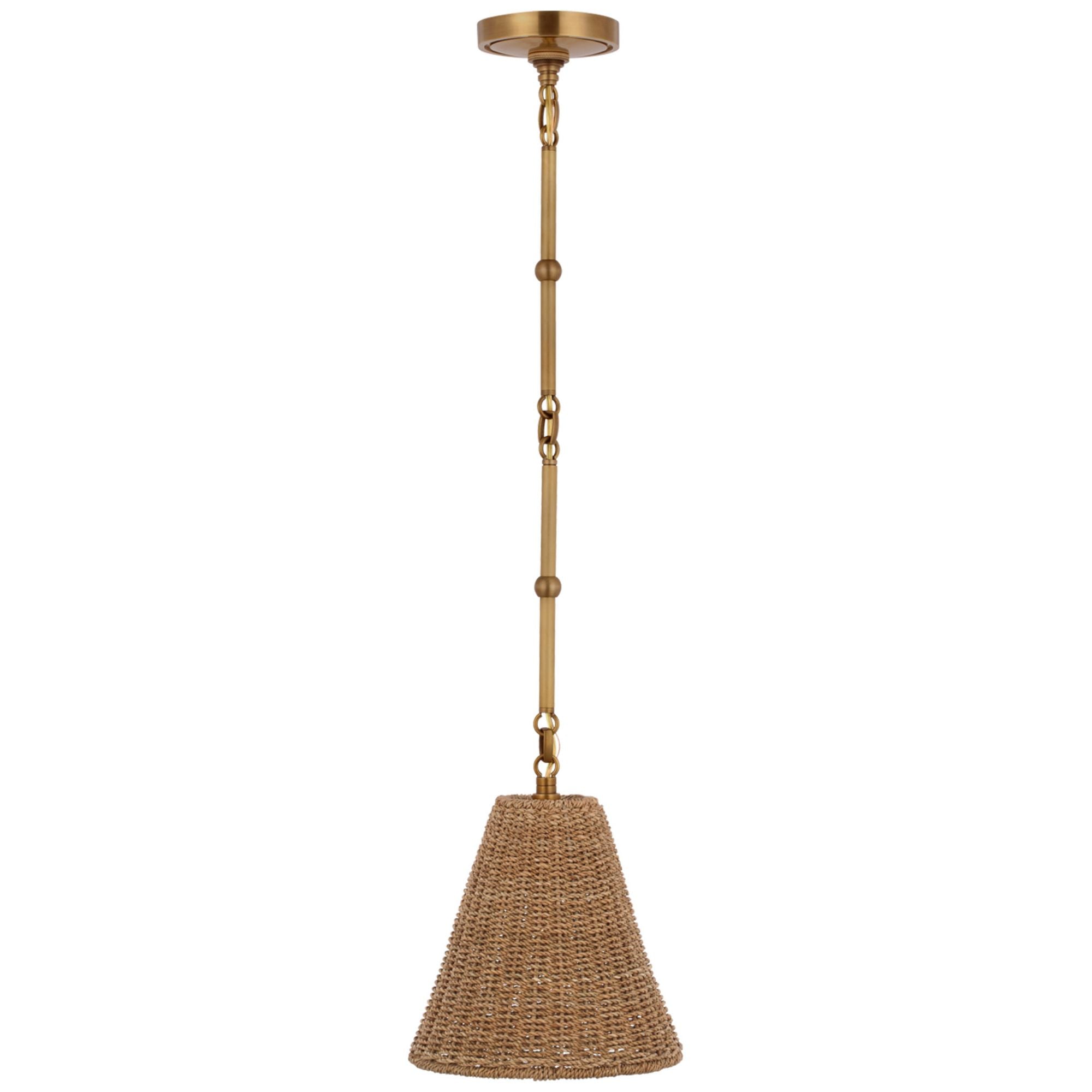 Thomas O'Brien Goodman Petite Hanging Shade in Hand-Rubbed Antique Brass with Toast Shade Ceiling Light W9.5"