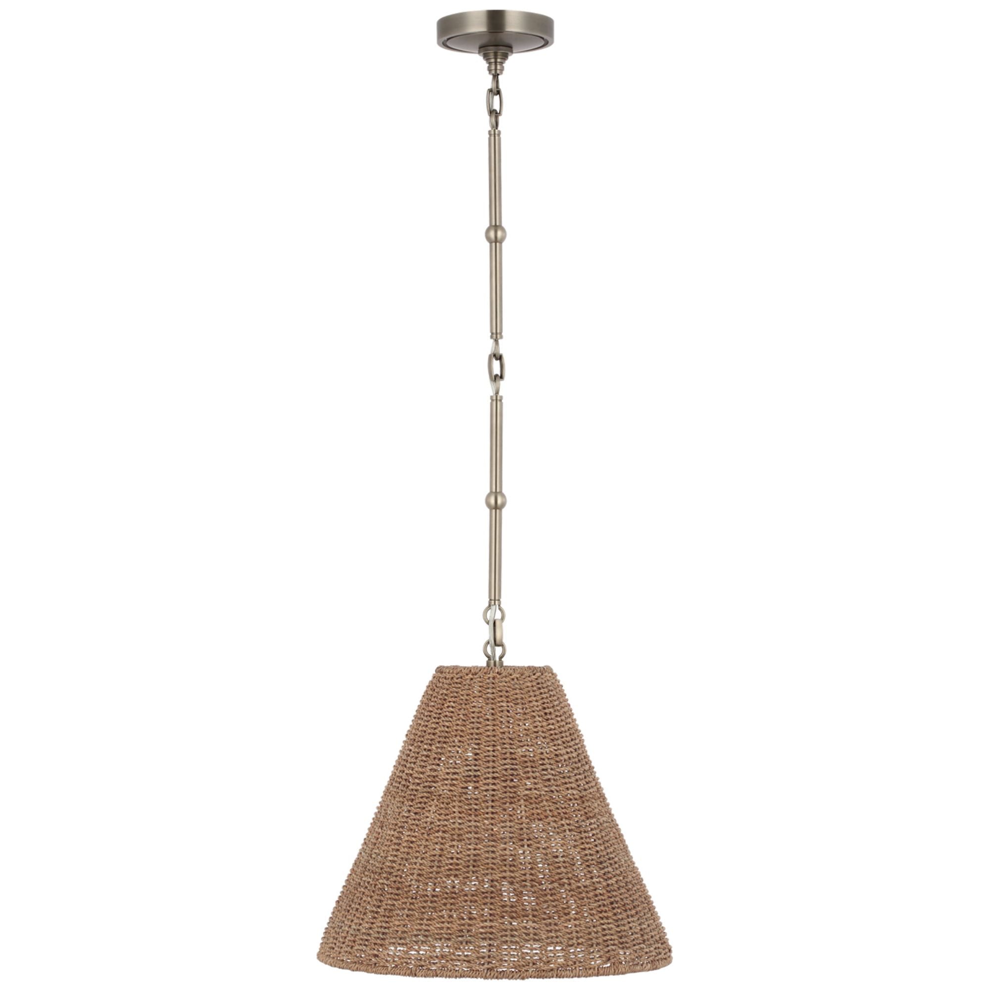 Thomas O'Brien Goodman Small Hanging Light in Antique Nickel with Toast Shade Ceiling Light W15"