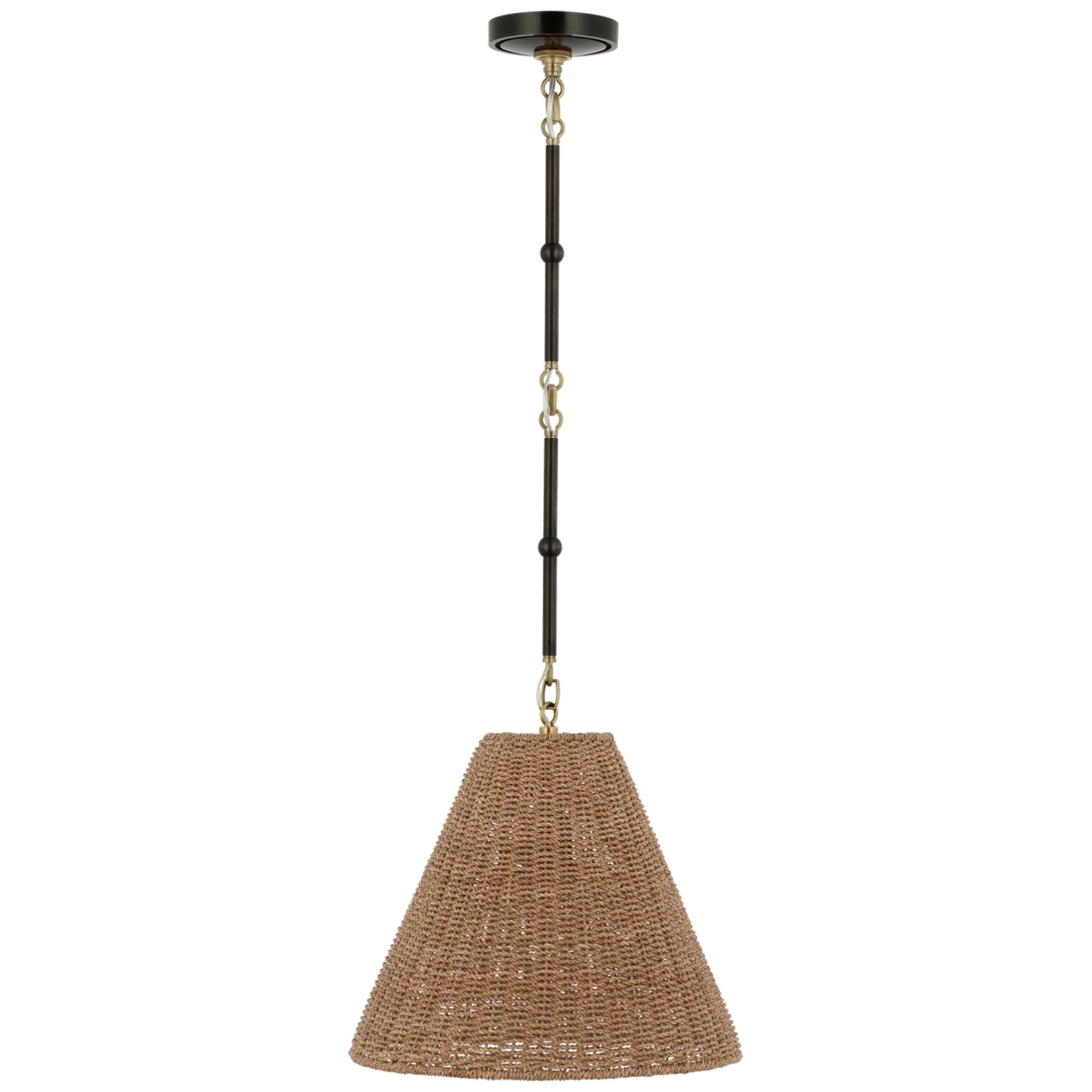 Thomas O'Brien Goodman Small Hanging Light in Bronze and Hand-Rubbed Antique Brass with Toast Shade Ceiling Light W15"