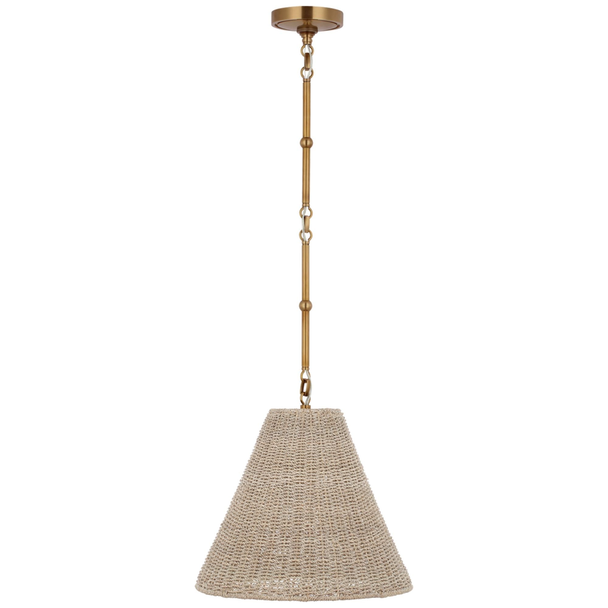 Thomas O'Brien Goodman Small Hanging Light in Hand-Rubbed Antique Brass with Ash Shade Ceiling Light W15"