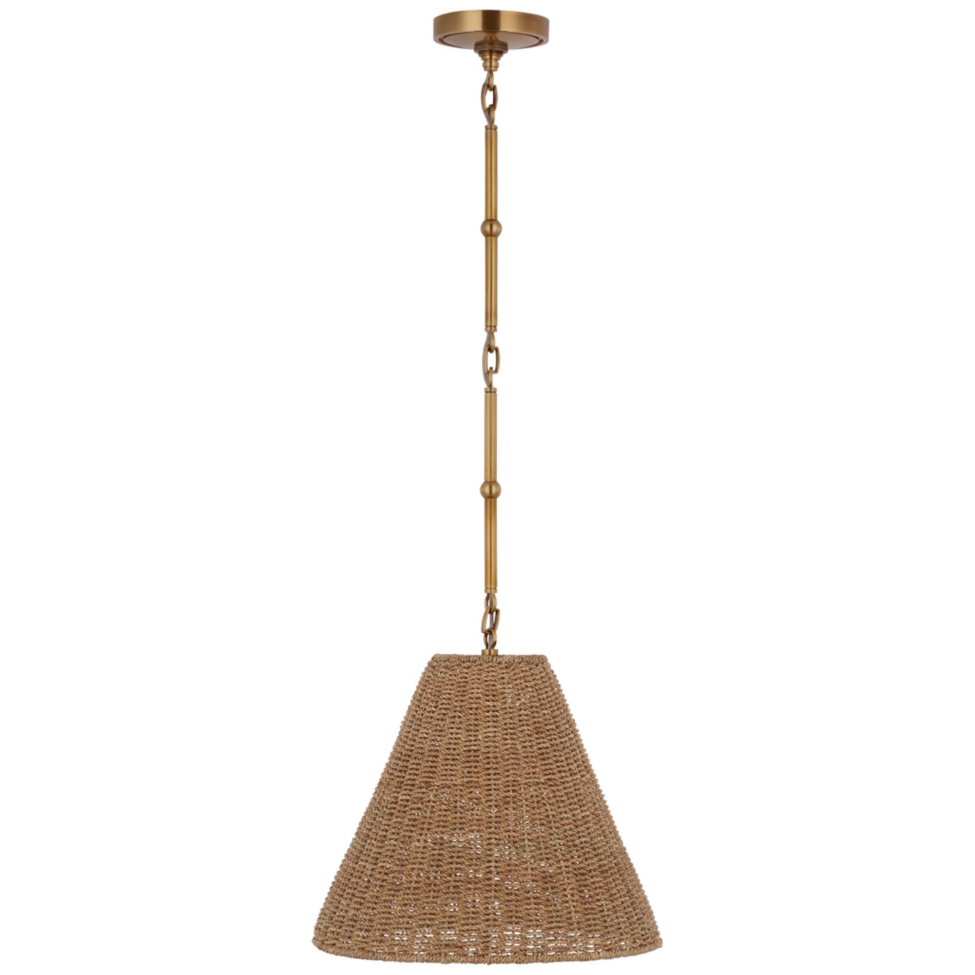 Thomas O'Brien Goodman Small Hanging Light in Hand-Rubbed Antique Brass with Toast Shade Ceiling Light W15"