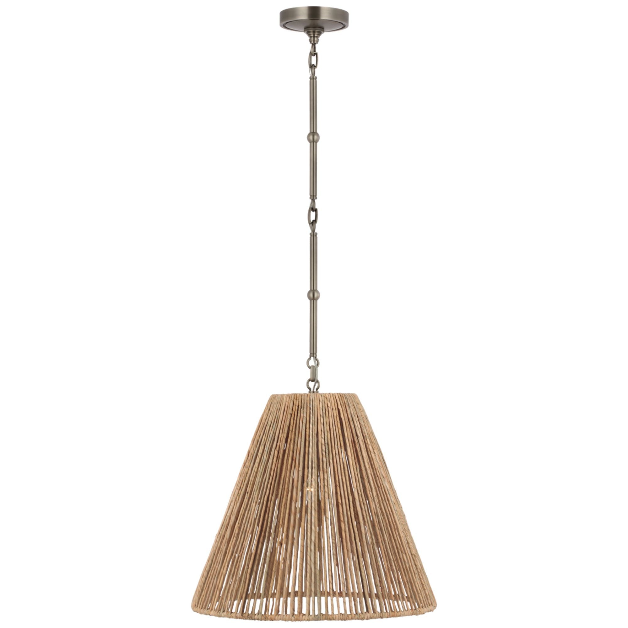Thomas O'Brien Goodman Medium Hanging Light in Antique Nickel with Natural Abaca Shade Ceiling Light W18"