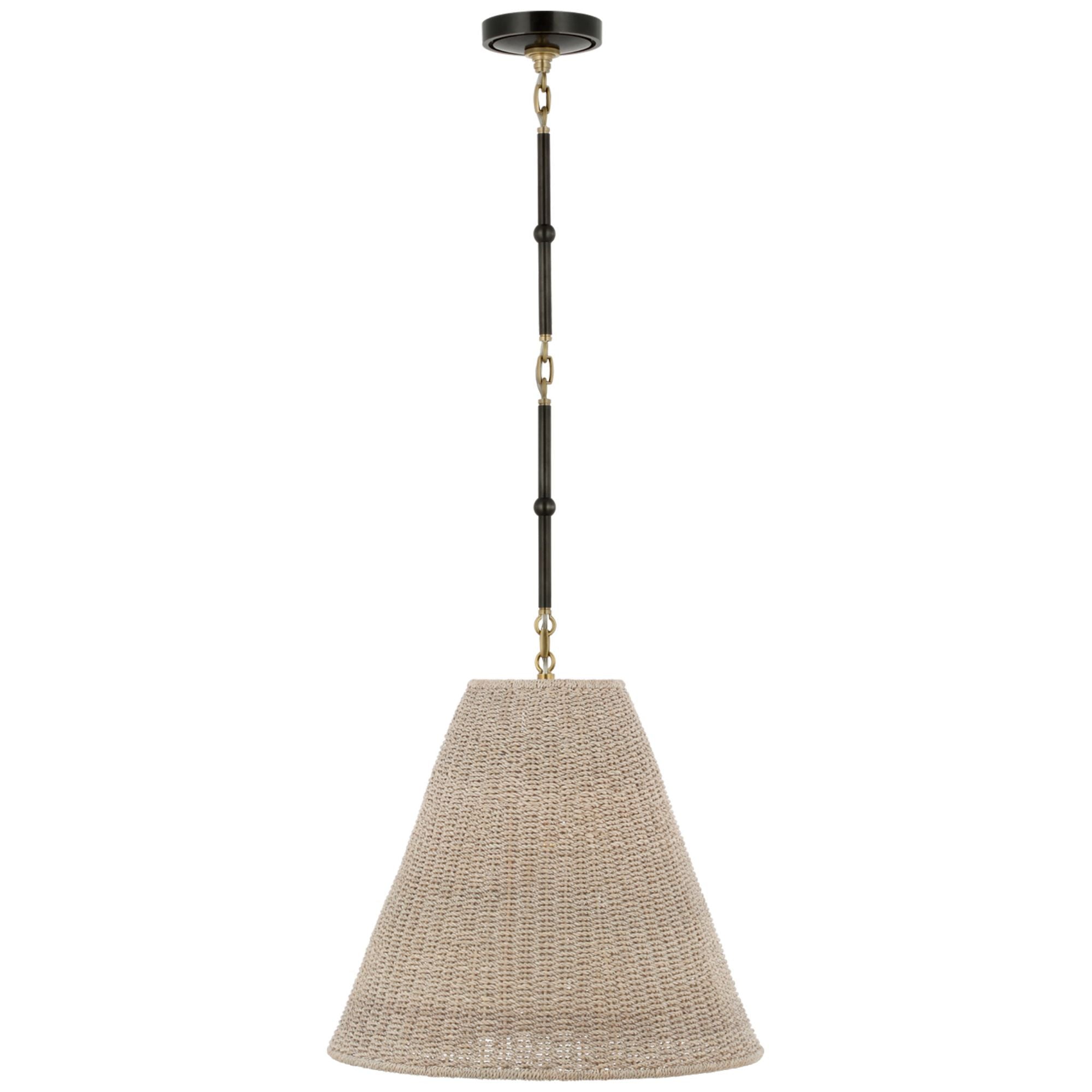 Thomas O'Brien Goodman Medium Hanging Light in Bronze and Hand-Rubbed Antique Brass with Ash Shade Ceiling Light W18"