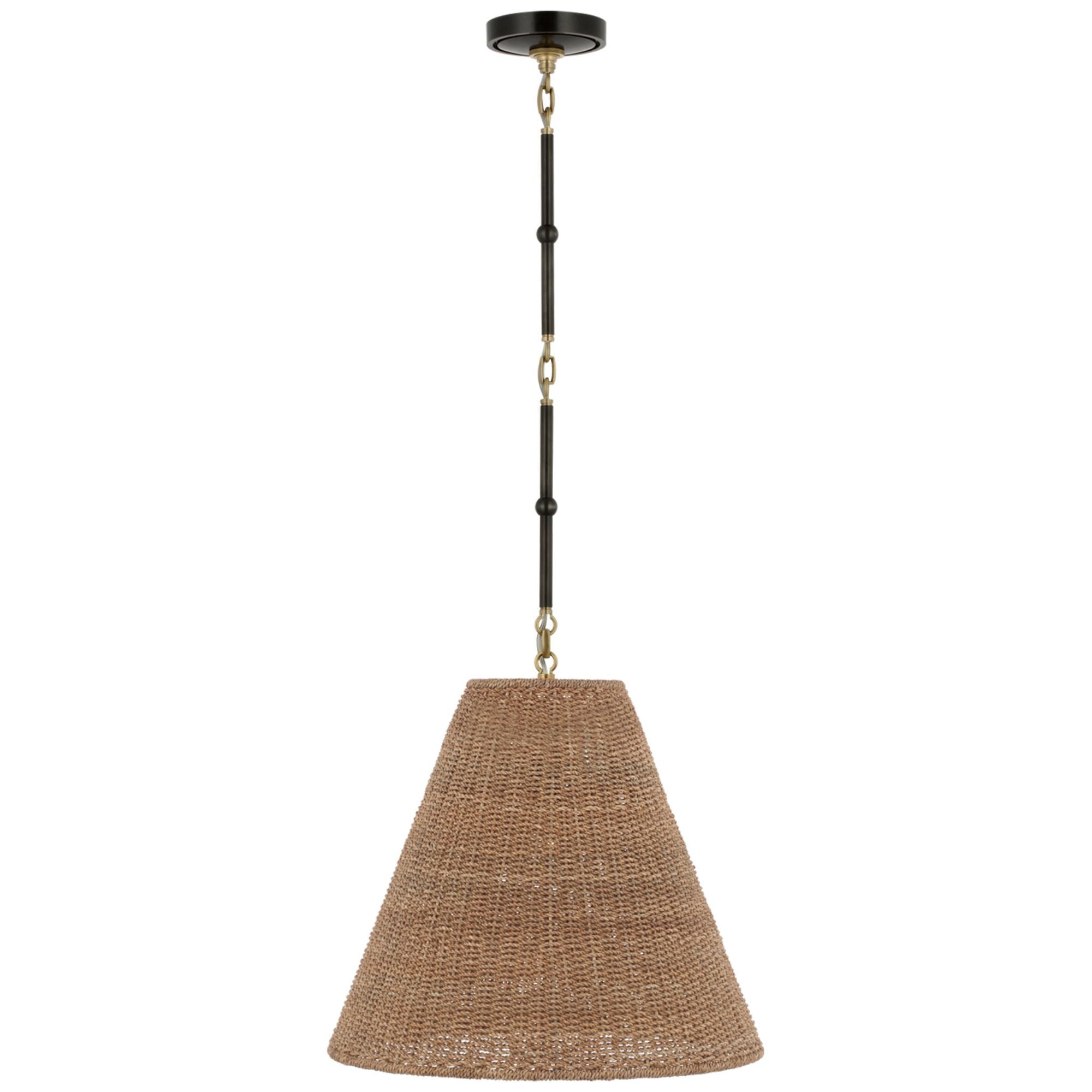 Thomas O'Brien Goodman Medium Hanging Light in Bronze and Hand-Rubbed Antique Brass with Toast Shade Ceiling Light W18"