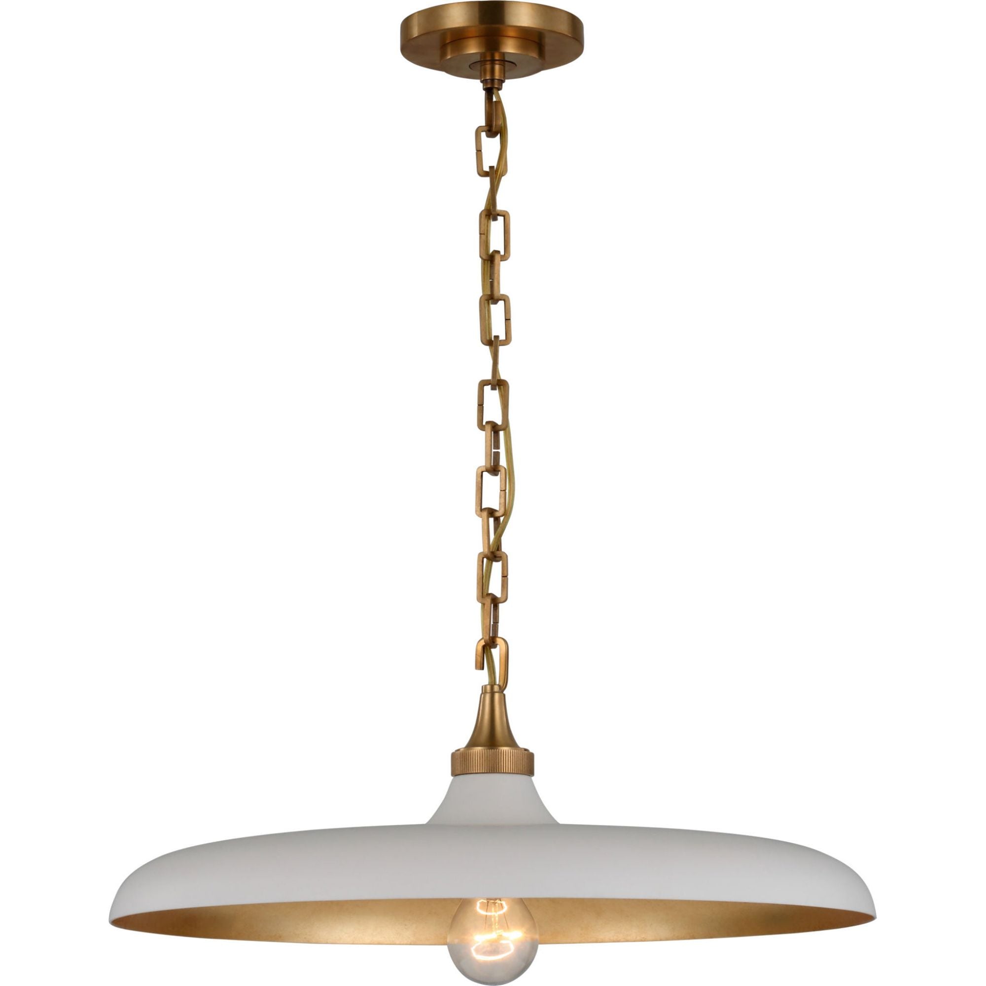Thomas O'Brien Piatto Medium Pendant in Hand-Rubbed Antique Brass with Plaster White Shade W18" x H6.75"