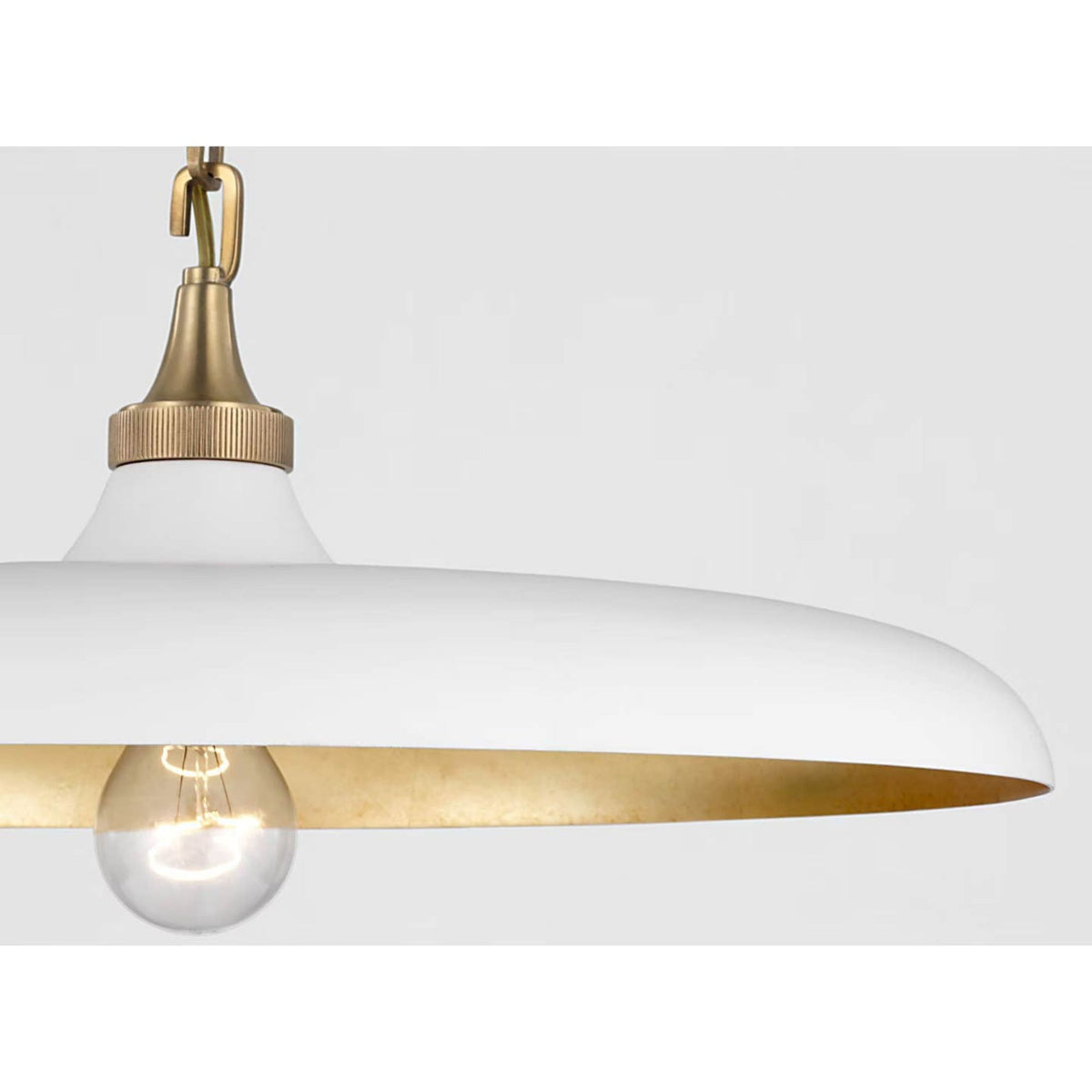 Thomas O'Brien Piatto Medium Pendant in Hand-Rubbed Antique Brass with Plaster White Shade W18" x H6.75"