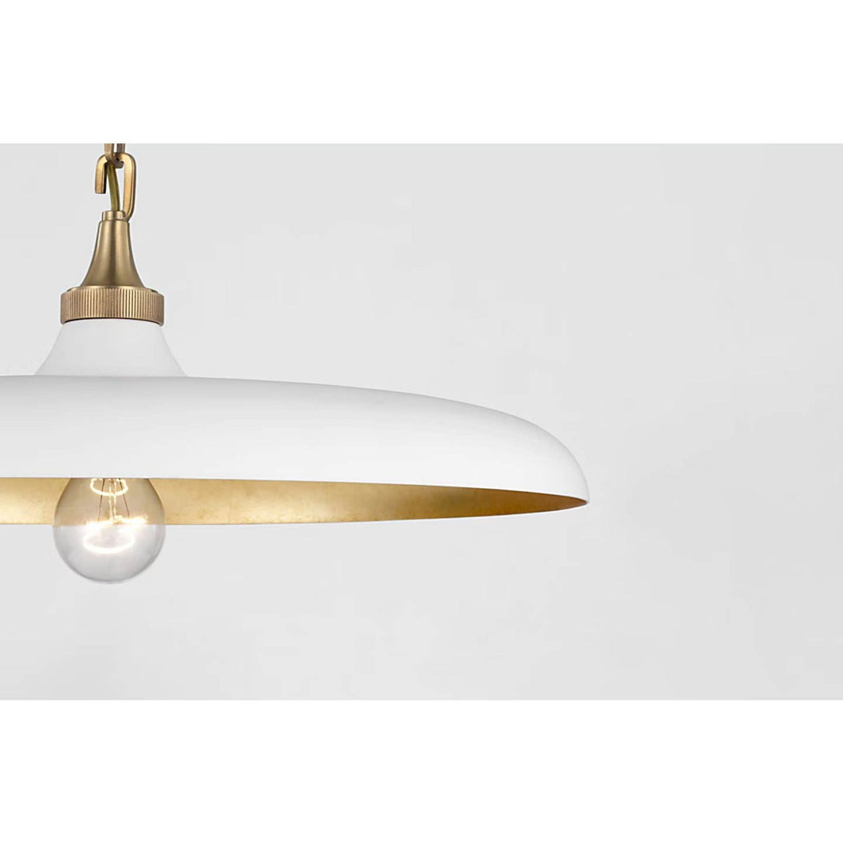 Thomas O'Brien Piatto Medium Pendant in Hand-Rubbed Antique Brass with Plaster White Shade W18" x H6.75"