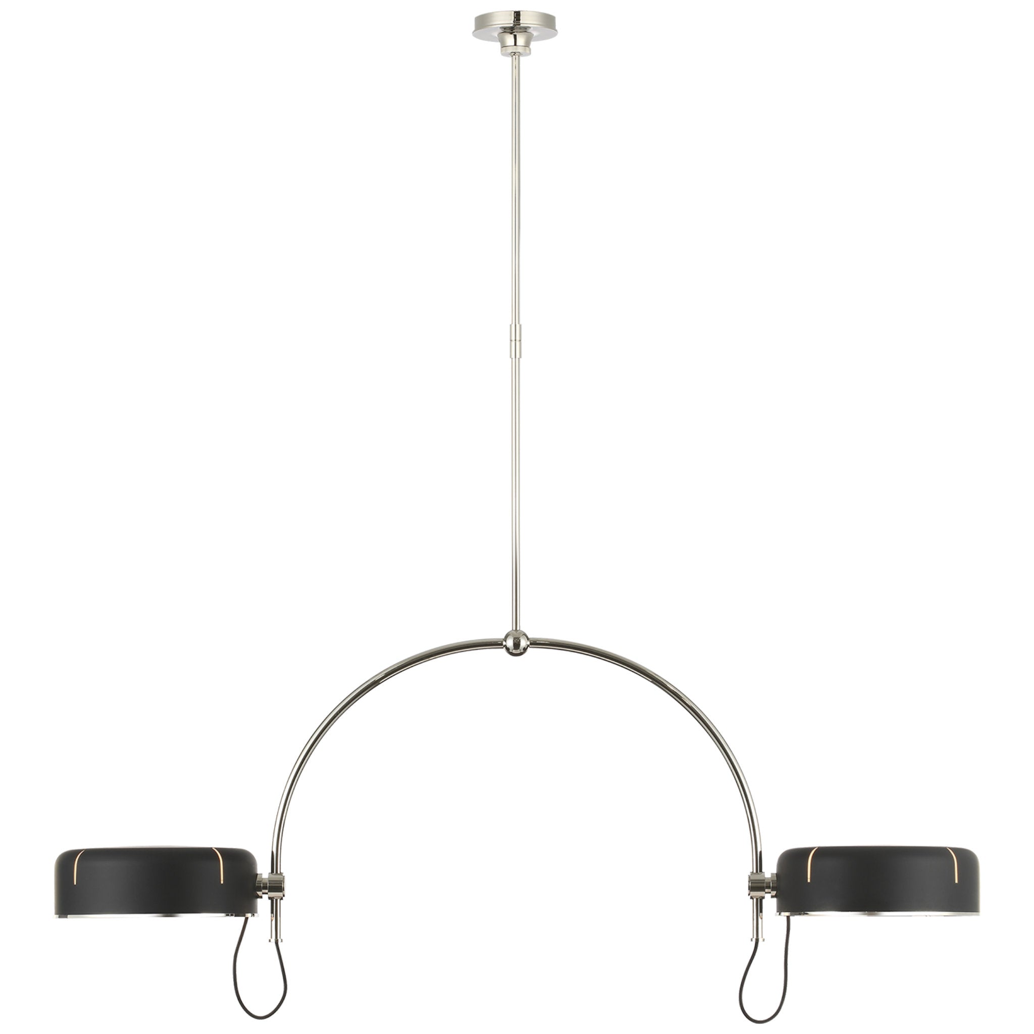 Thomas O'Brien Oso 54" Linear Arched Pendant in Polished Nickel with Matte Black Shade Ceiling Light W54"