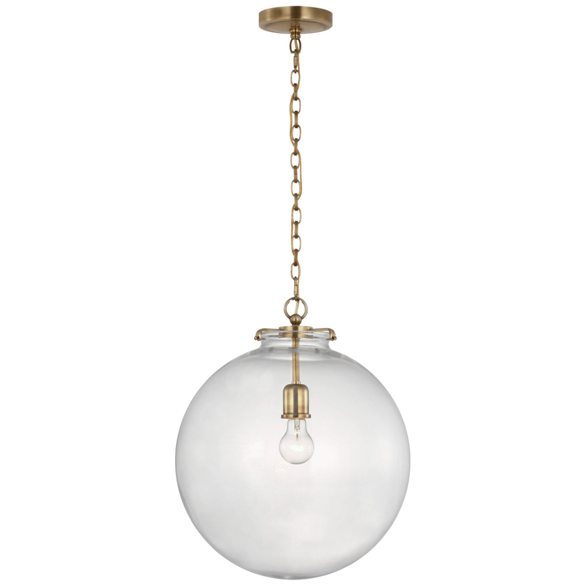 Thomas O'Brien Katie Large Globe Pendant in Hand-Rubbed Antique Brass with Clear Glass W16" x H19.25"