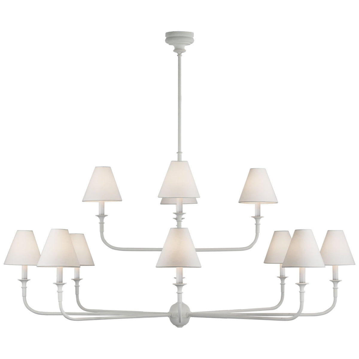Thomas O'Brien Piaf Grande Two-Tier Chandelier in Plaster White with Linen Shades W58"