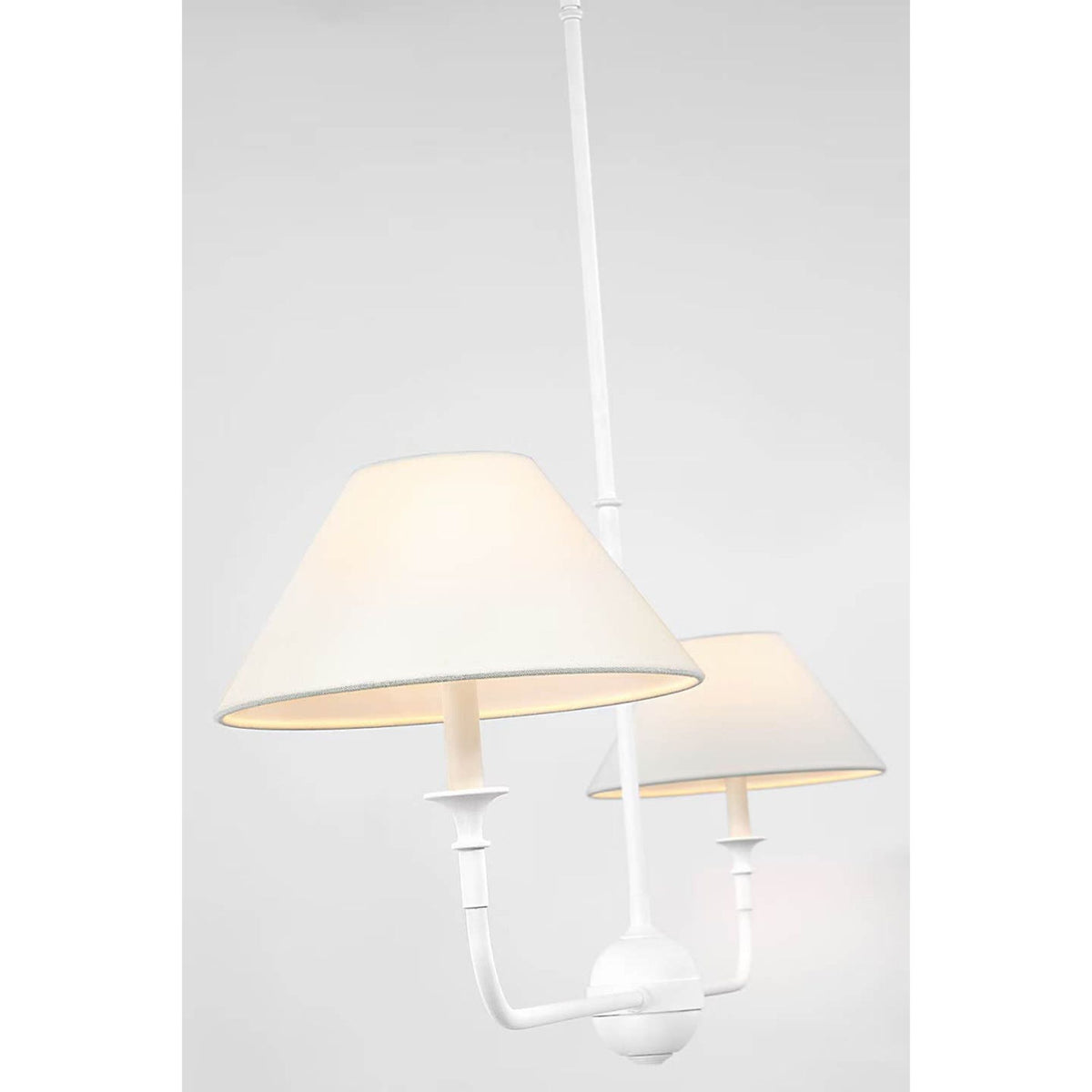 Thomas O'Brien Piaf Large Two Light Linear Pendant in Plaster White with Linen Shades W12" x 62"
