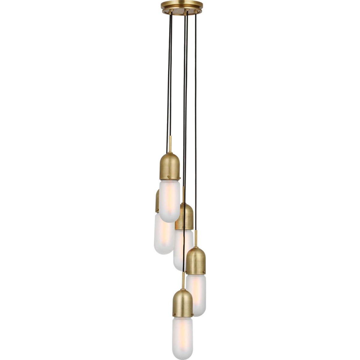 Thomas O'Brien Junio 5-Light Chandelier in Hand-Rubbed Antique Brass with Frosted Glass W9.25" (Configurable)