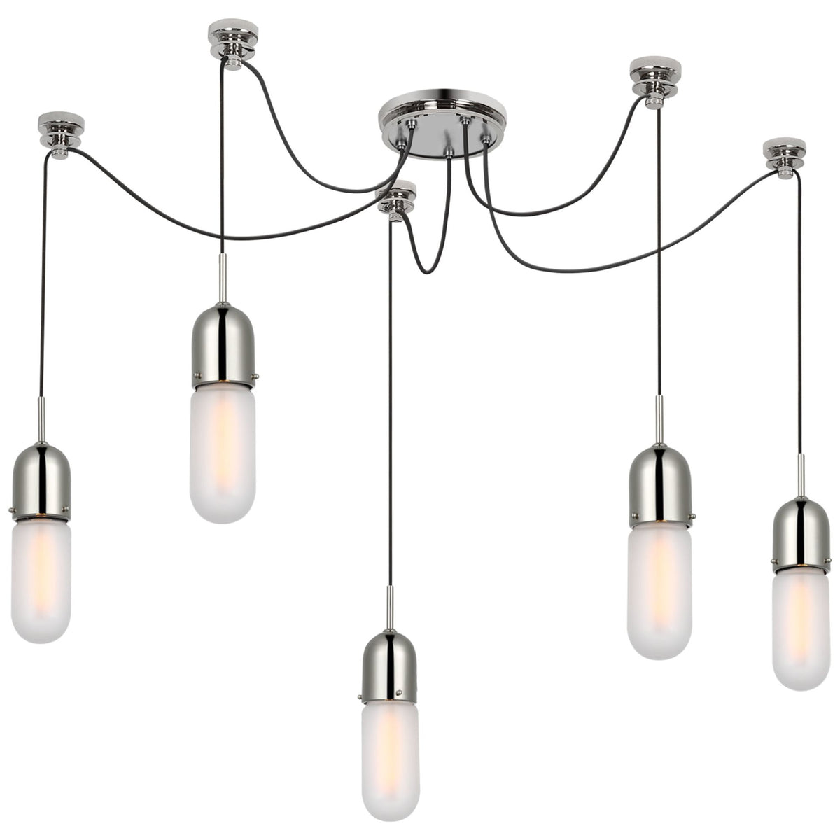 Thomas O'Brien Junio 5-Light Chandelier in Polished Nickel with Frosted Glass W9.25" (Configurable)
