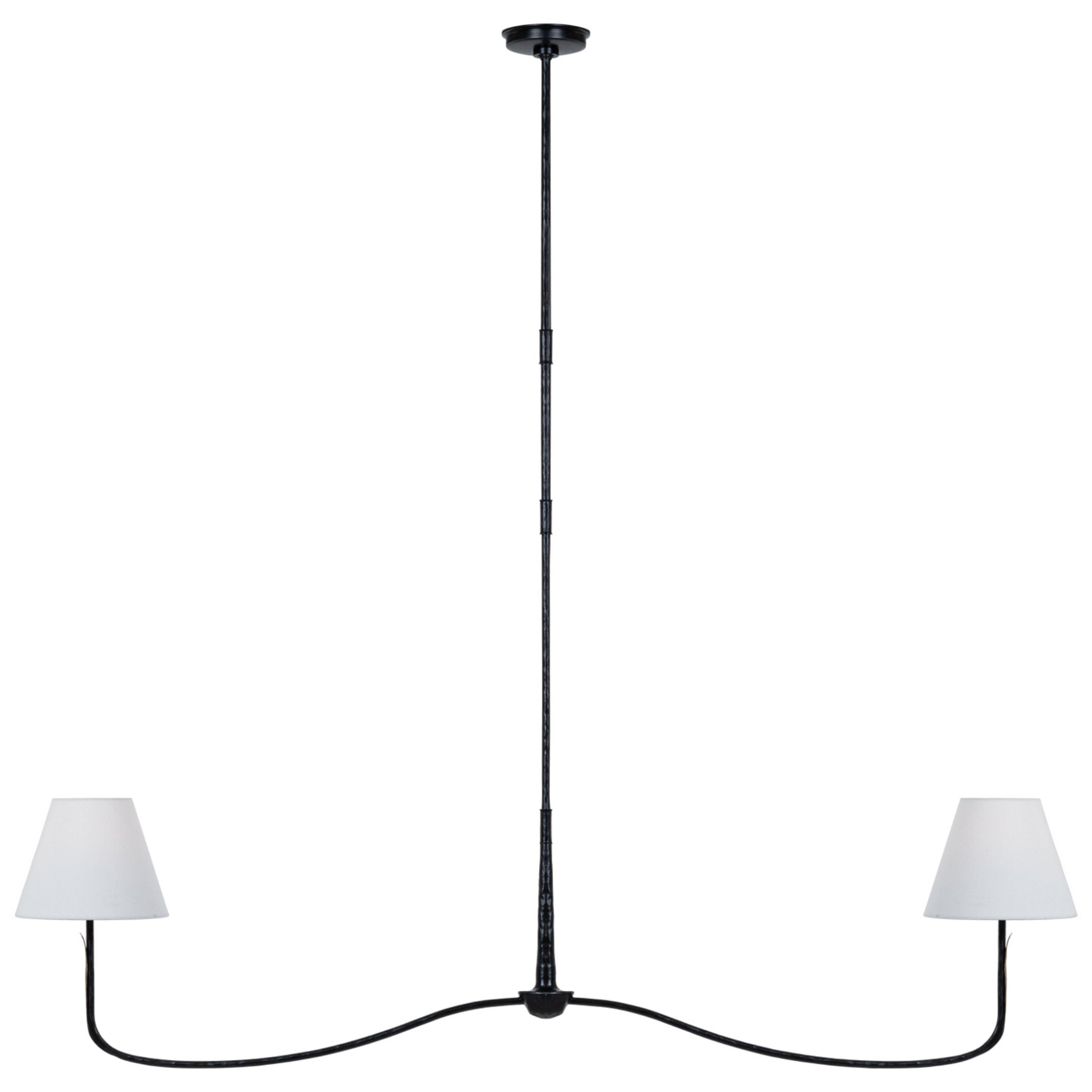 Thomas O'Brien Kairos 62" Linear Chandelier in Aged Iron and Roman Bronze with Linen Shades Ceiling Light W62"